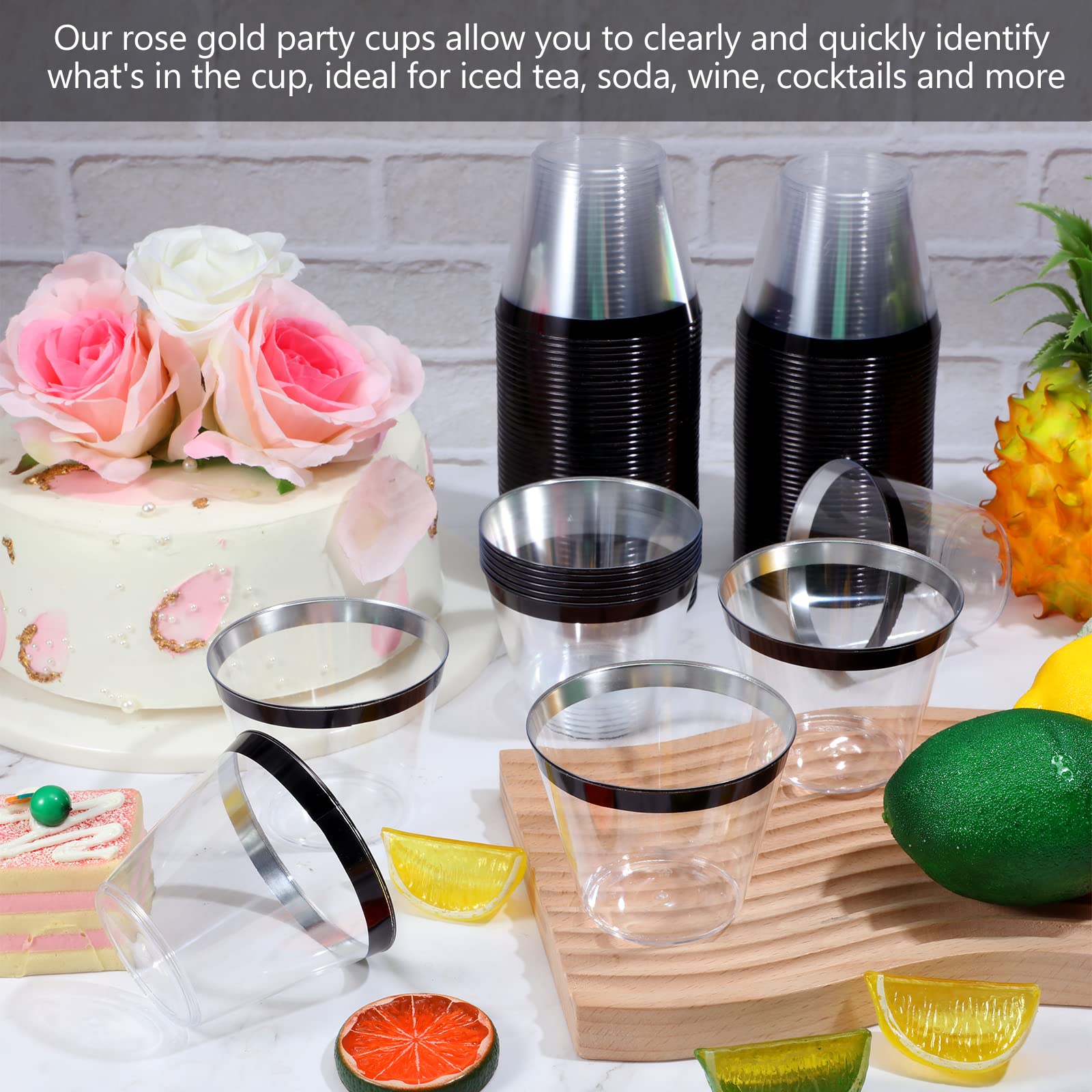 Lounsweer 100 Pcs 9oz Black Rimmed Plastic Cocktail Cups — Amazon image 3