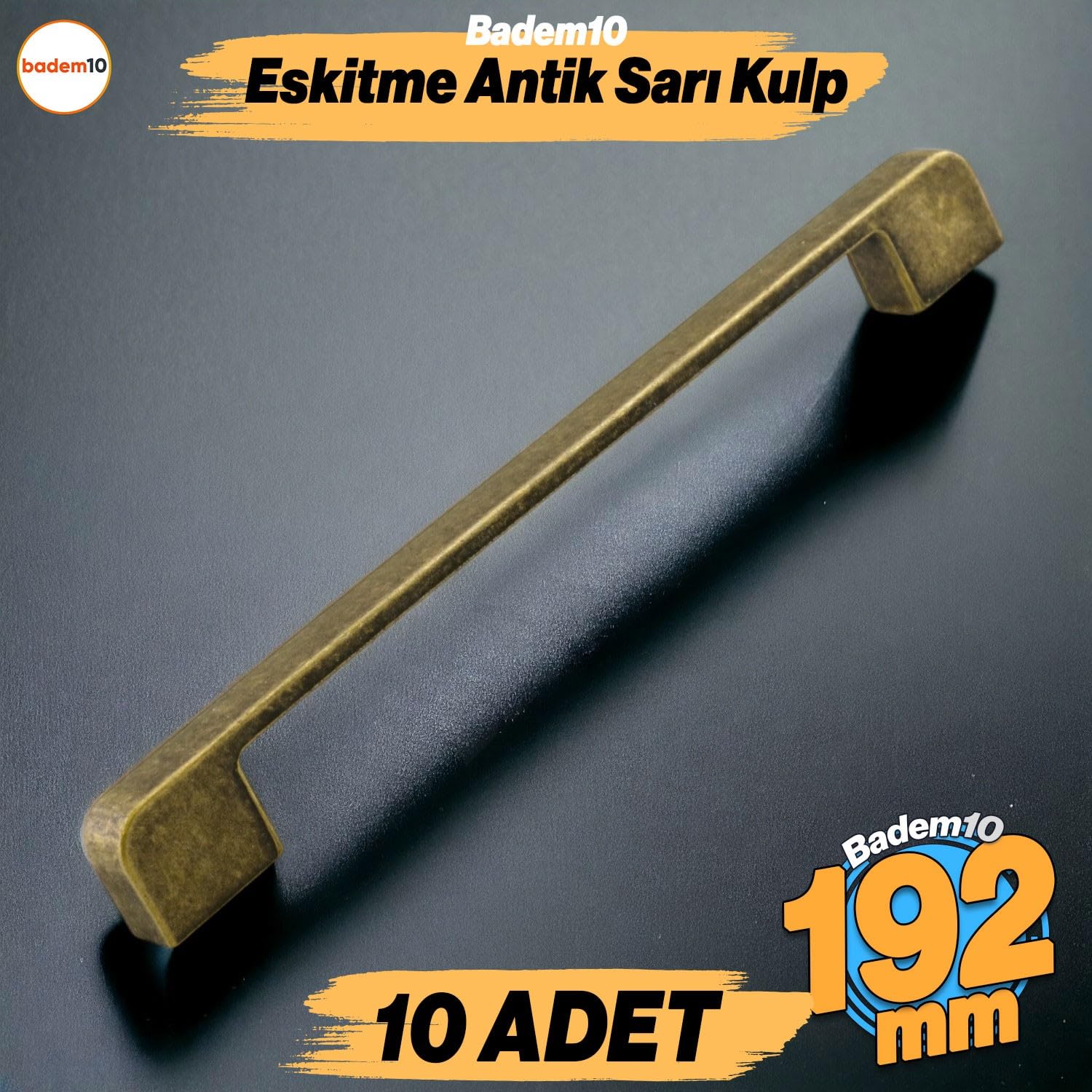 Radus 10 Adet Antik Sarı Metal Kulp 192 mm 19.2 cm Mobilya Çekmece Mutfak Dolap Kulpları Kulbu Kulpu