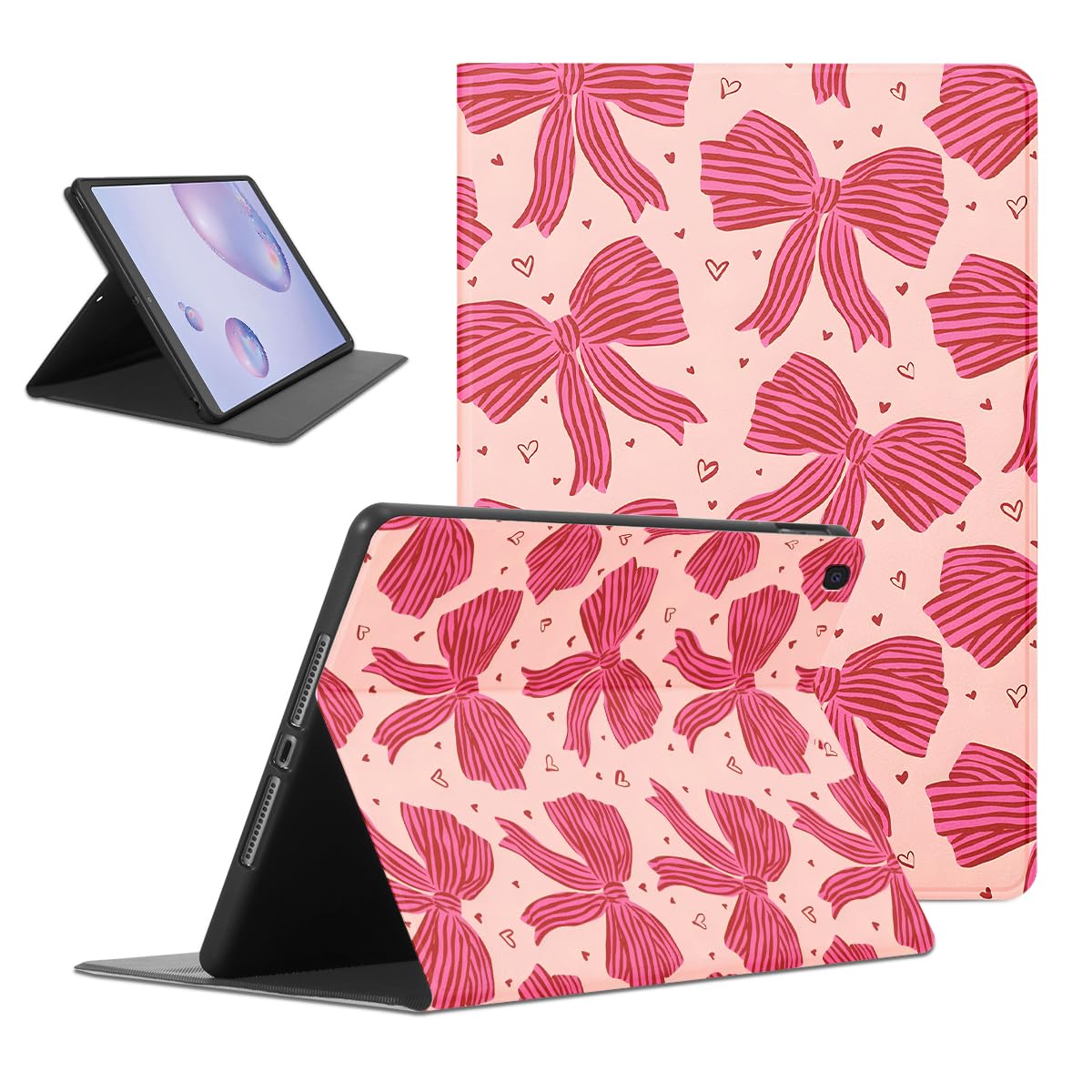 Cute Red Bow Heart Tablet Case for iPad 2022 10.9 Inch,Girly Kawaii Bow Aesthetic Cases PU Leather Adjustable Stand Protective Cover Funda for Women