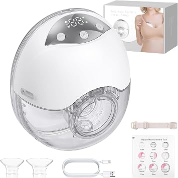 Hands-Free Wearable Breast Pump, 210mL Large Capacity, Strong Suction & Low Noise, Portable Electric Breastfeeding Pump with 4 Modes 12 Levels, Display, for Office Travel Home 19/21/24mm Inserts