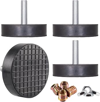 NEWBYTEK M8 Heavy Duty Leveling Feet, 2" Base Rubber Anti-Vibration 4Pk | Adjustable furniture levelers with full solid rubber & locknuts to fix DIY cabinets and workbenches on uneven floors