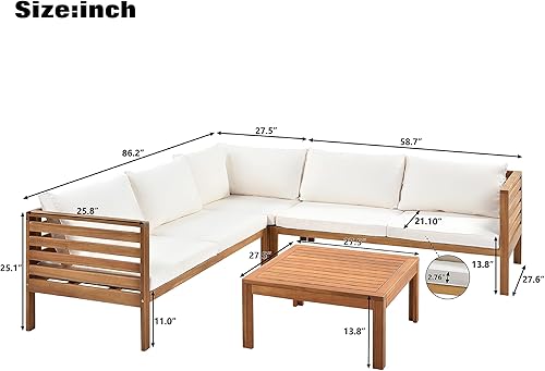 Miniatura 3 de Juego de muebles de patio al aire libre juego de sofá modular de madera de acacia con cojines de asientomesa auxiliar juego de sofá de jardín para