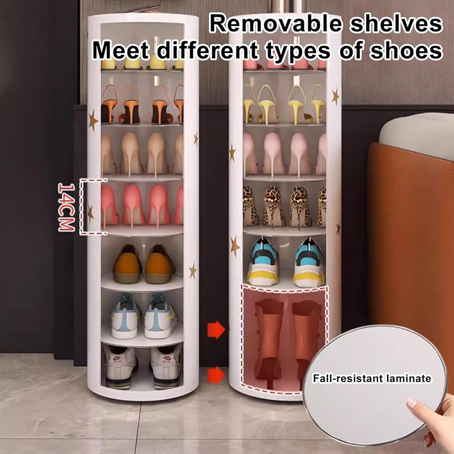 Free Standing Shoe Racks, Entryway Shoe Storage Cabinet 360° Rotation, Metal Revolving Stand for Leather Shoes, Heels (C 32CM/12.6IN)