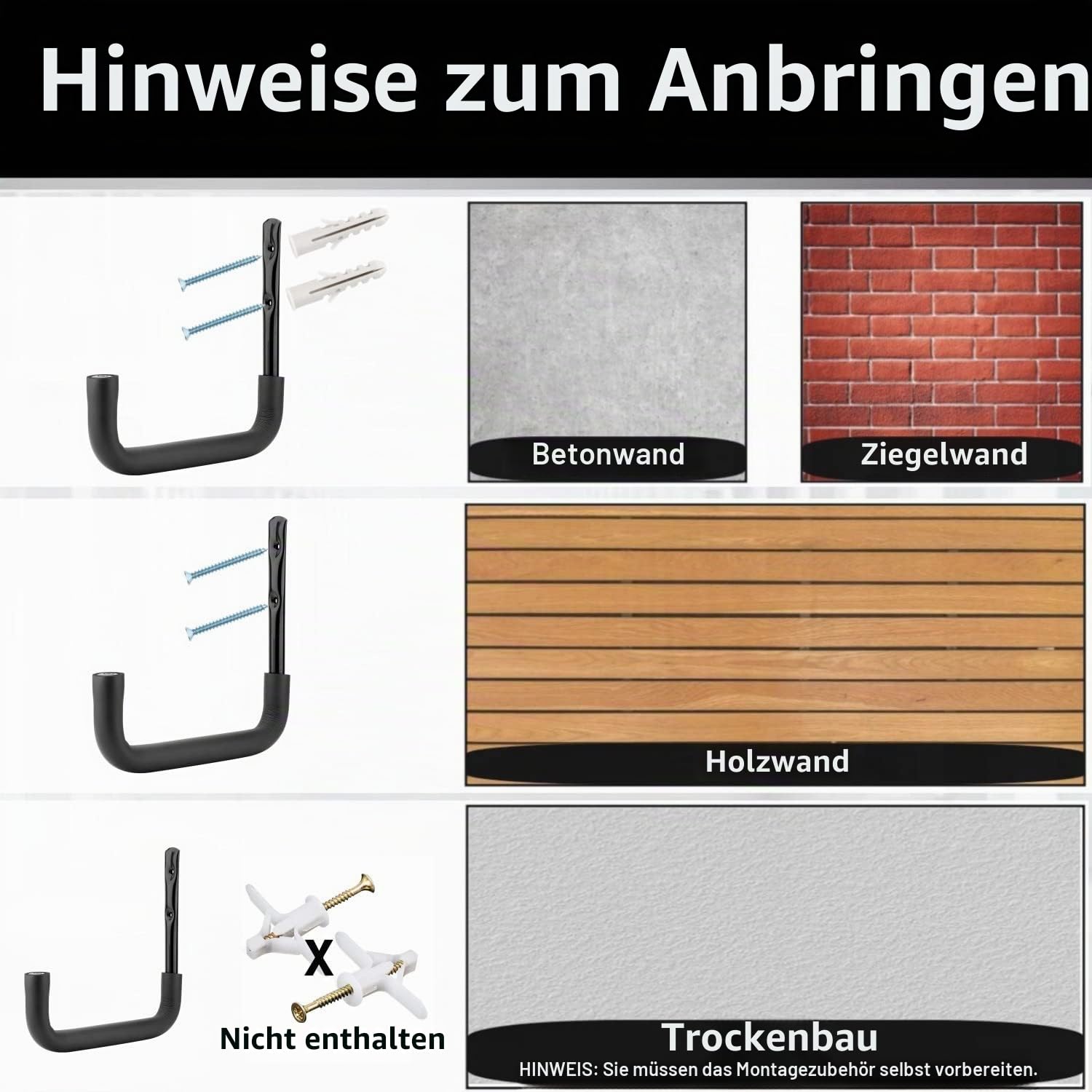 Schwerlast-Garagenlager Haken, 8 Stück Wandmontage Leiter Haken mit 32,5cm Jumbo-Arm, Aufbewahrungshaken für Fahrrad, Klappstuhl, Bulk-Artikel (23.5cm x 32.5cm)