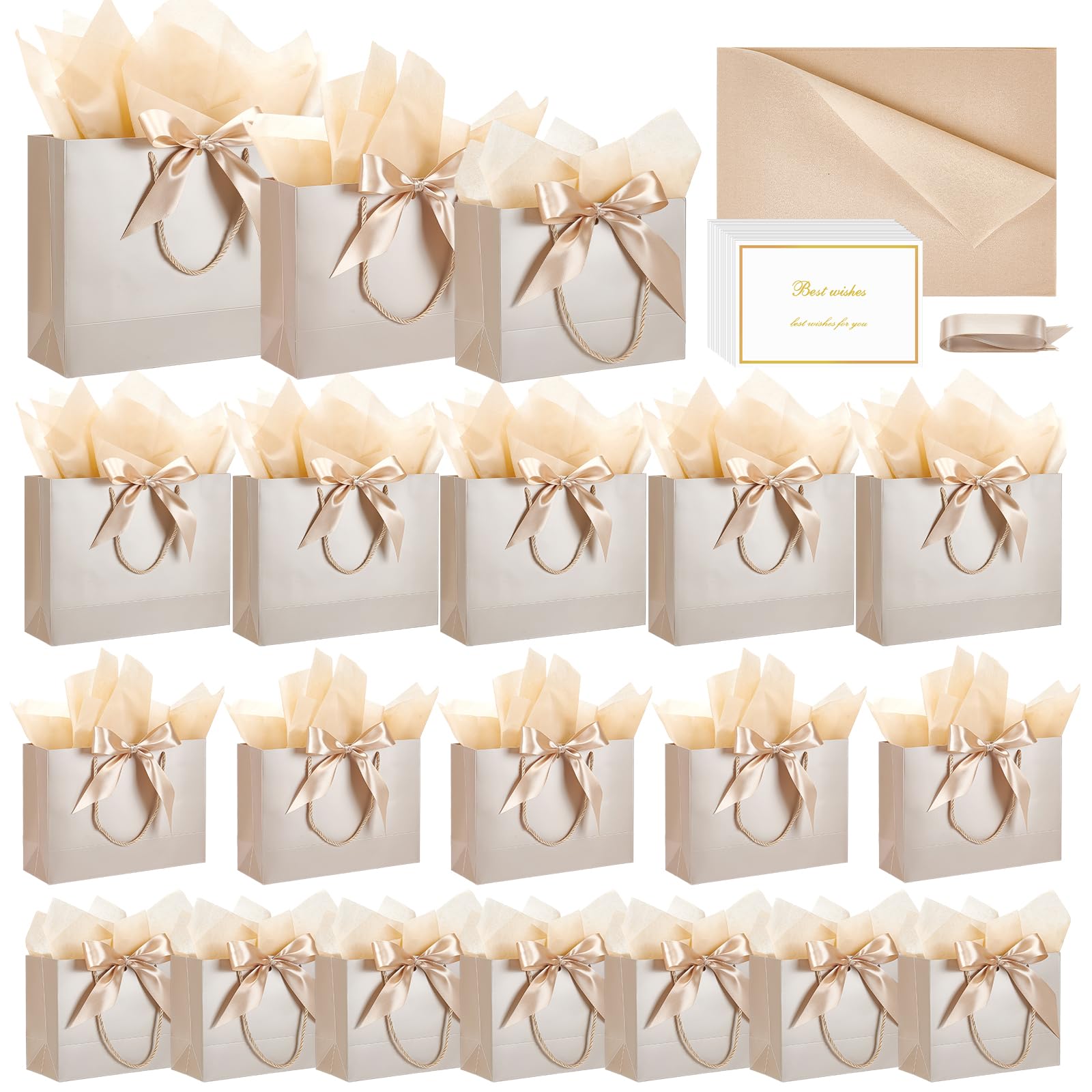 INTERWARM 20 Sets Metallic Paper Gift Bags with Handle Tissue Paper(32cm,28cm,22cm), Thank You Favor Bag Present Party Favor Birthday Bags for Valentine's Day Wedding 5 Senses Gifts(Gray)