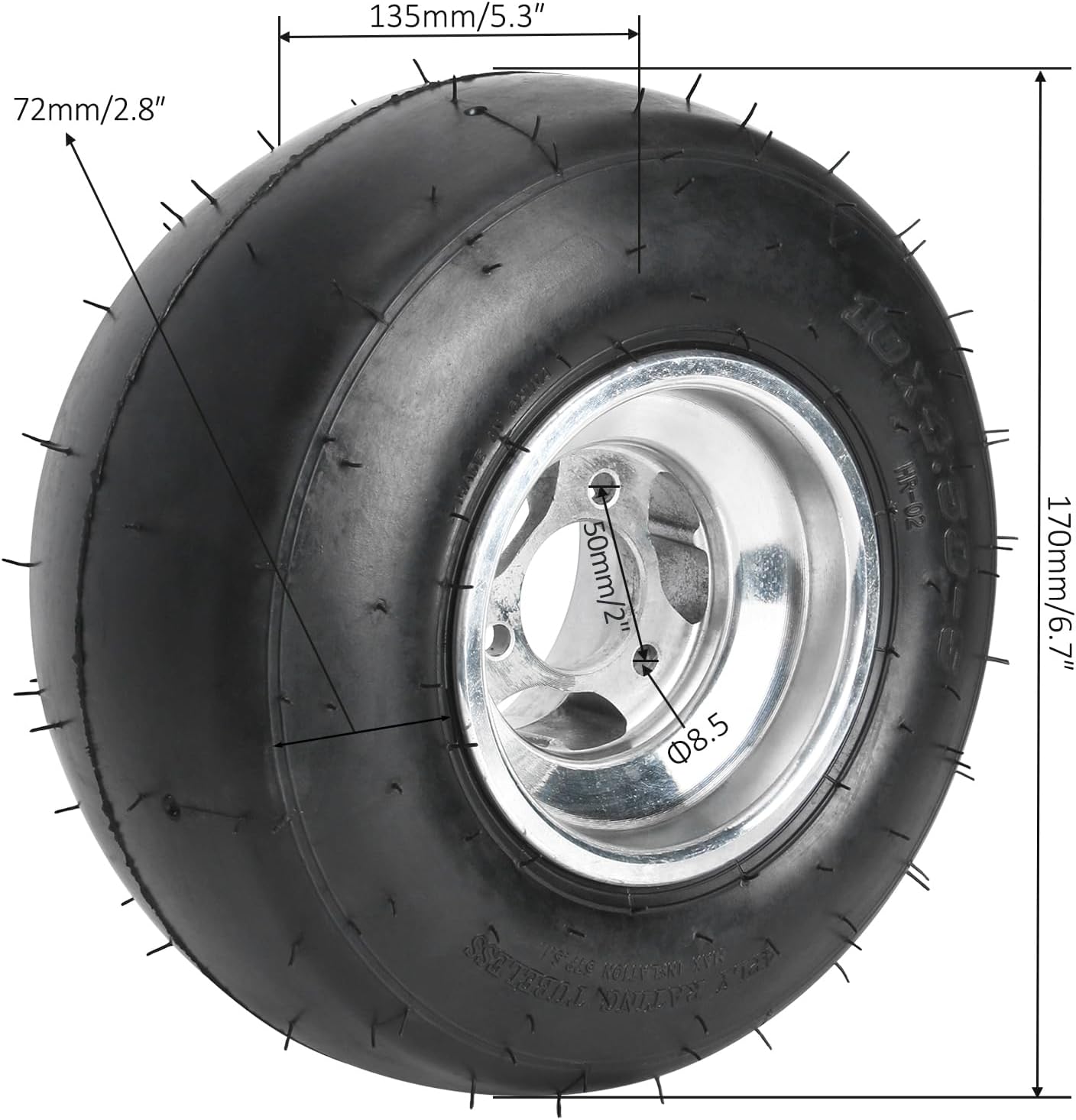 5'' Front Wheel Tires Go-Kart and Kart-Racer Slick Tire 10x4.50-5, 4-Ply, Smooth Tread, Tubeless, 3 Lugs Rims with 17T Wheel Axle Hub for ATV Go Kart Quad Drift Trike 4-Wheeler Kart Golf Cart
