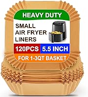 Vista 1 de BYKITCHEN Forros pequeños para freidora de aire de 1 a 3 cuartos de galón, hoja de papel pergamino mini freidora de aire de 5.5 pulgadas, compatible