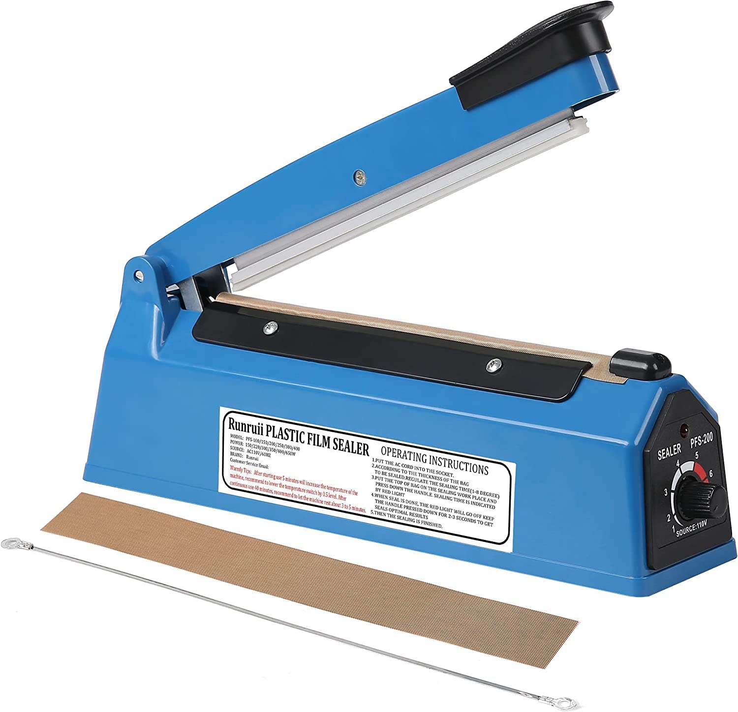 NIVAYO Heat Sealing Machine for Plastic Bag 8 Inch Packing Machine With 1 Heating Element | Polyethene Impulse Electric Manual Plastic Sealer, Blue (8 Inch)-picture-31