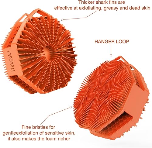 Miniatura 10 de iTokGoK Exfoliante corporal de silicona 2 en 1 con infusión de plata, diseño de doble cara, cepillo corporal de silicona exfoliante para pieles