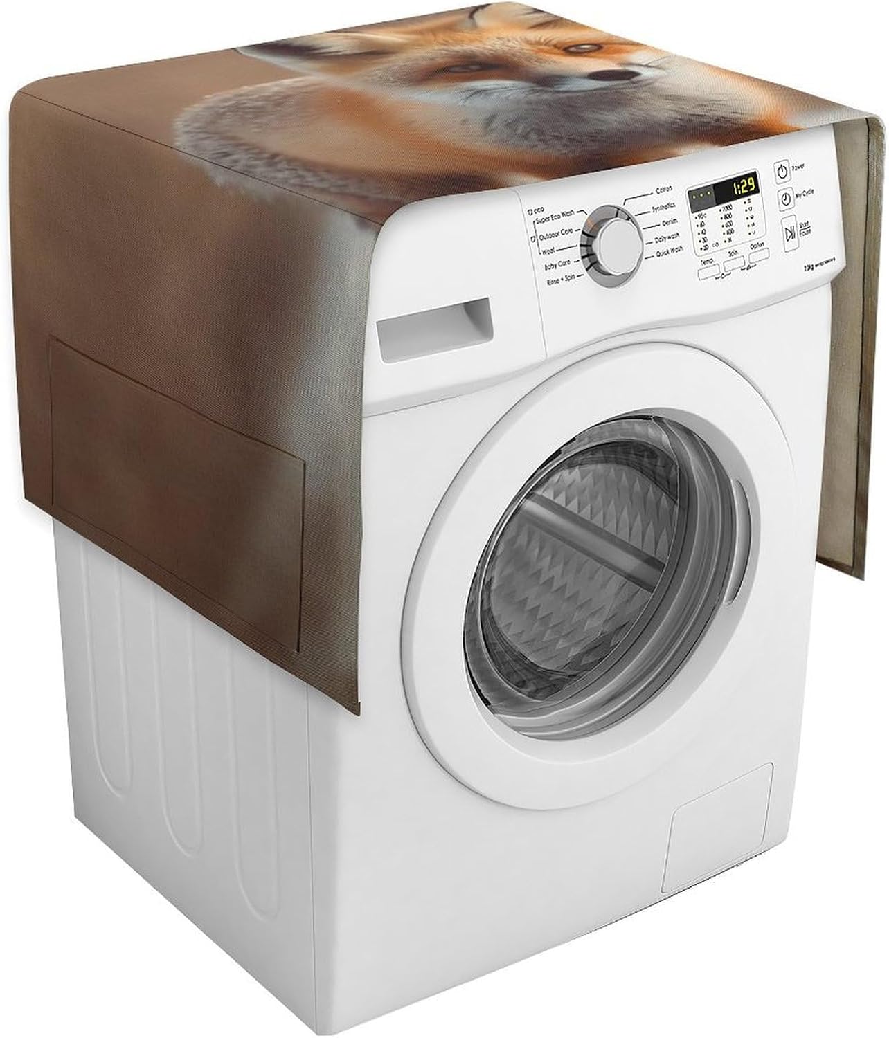 Cute Fox Washing Machine Cover with Storage Pockets Washer Dryer Top Dust Cover 54.3" X 20.5" Refrigerator Kitchen Protective Pads Home Decor