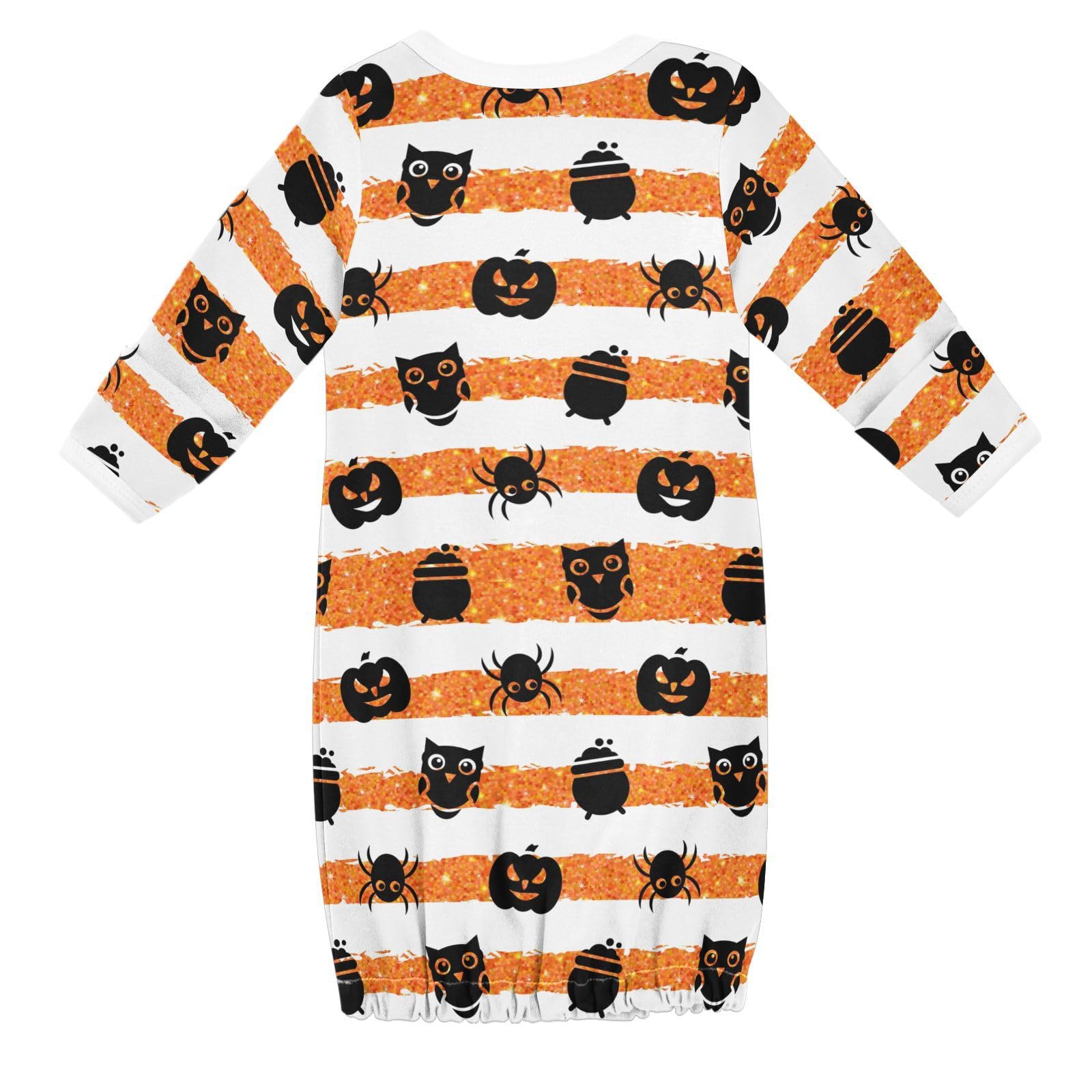 WIFIU Pumpkin Spider Halloween Baby Girls Boys Sleeper Gown Cotton Nightgown Long Sleeve, Orange Stripes Owl Baby Nightdress Sleeping Clothes for Newborn 0-3 Months