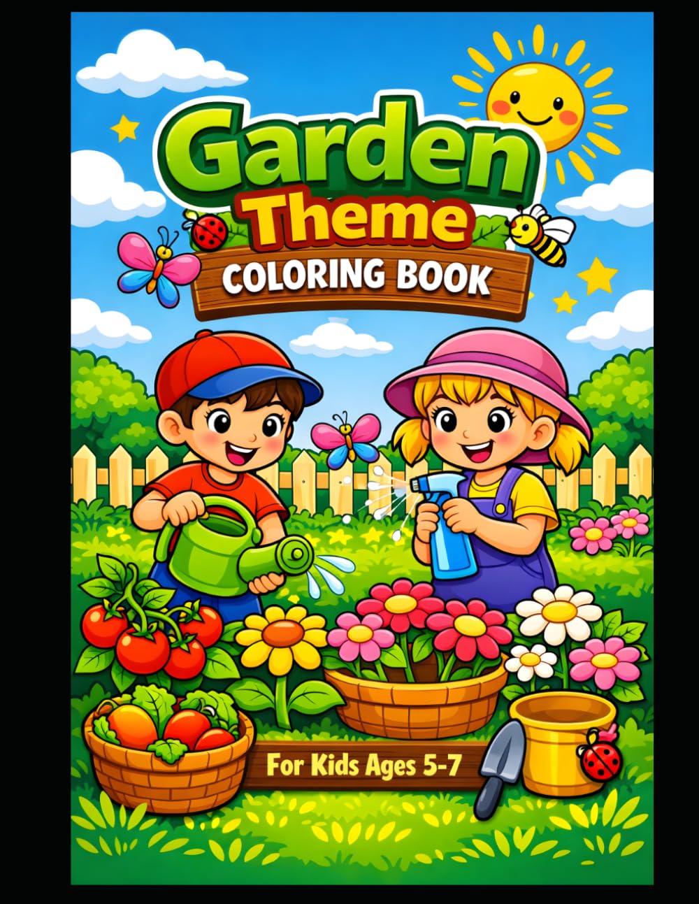 Garden Coloring Book for Kids Ages 5–7: Fun & Easy Garden Coloring Pages Featuring Flowers, Butterflies, Birds, Bees, Vegetables, and Nature Scenes | A Creative Activity Book for Boys and Girls