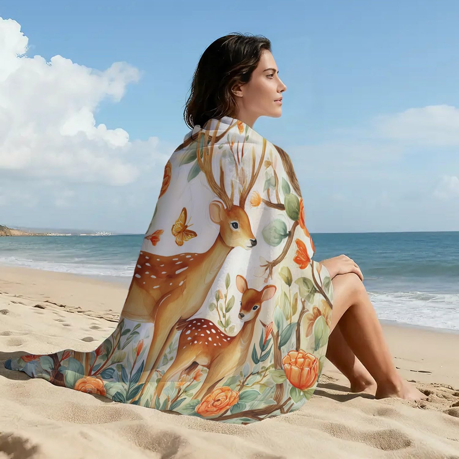 Filigran, Symmetrisch, Bohemia Strandtuch 230 x 210 cm - Strandtuch trandtuch Leichtdünn Weich Blütenblätter, Wassertropfenmuster, Pflanzen,für Strand, Pool, Yoga, Picknick