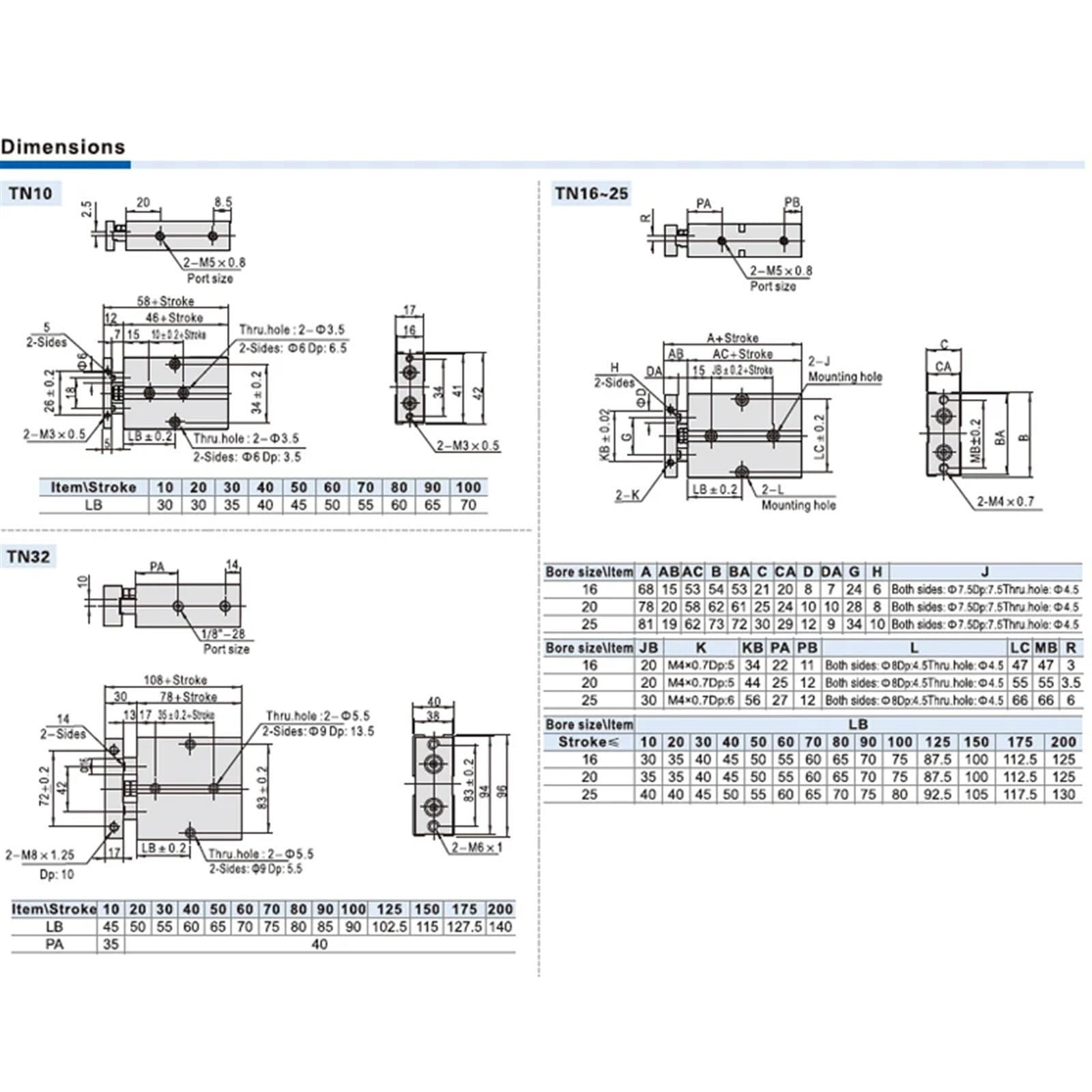 Pneumatischer Zylinder TN10mm Bohrung 10/20/30/40/50/60/70/75/80/100/125/150mm Hub 1St(Stroke 100mm)