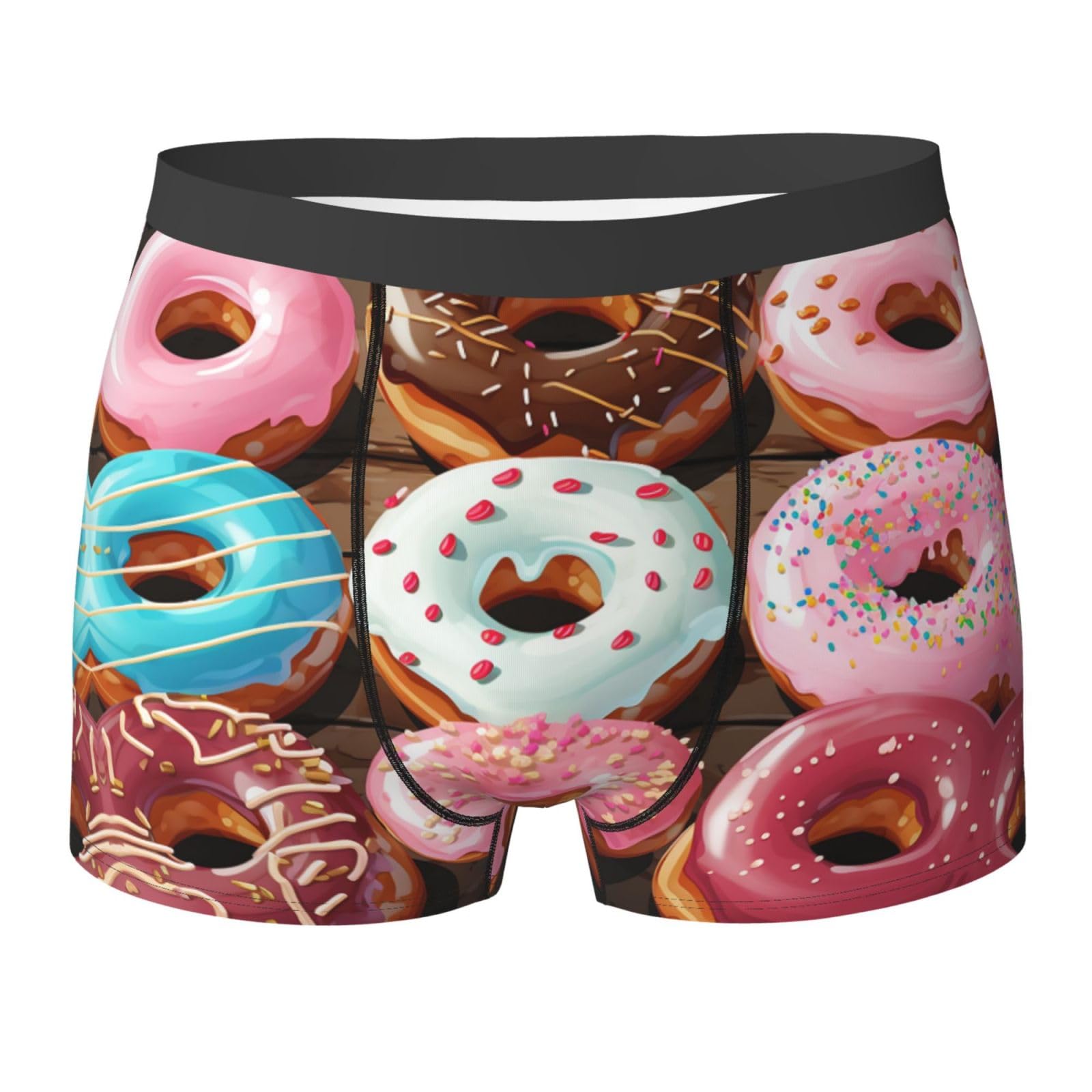 KWQDOZF Men's Boxer Briefs Breathable Underwear Boxer Brief for Men Donuts Boxers Comfort Soft Trunk Black