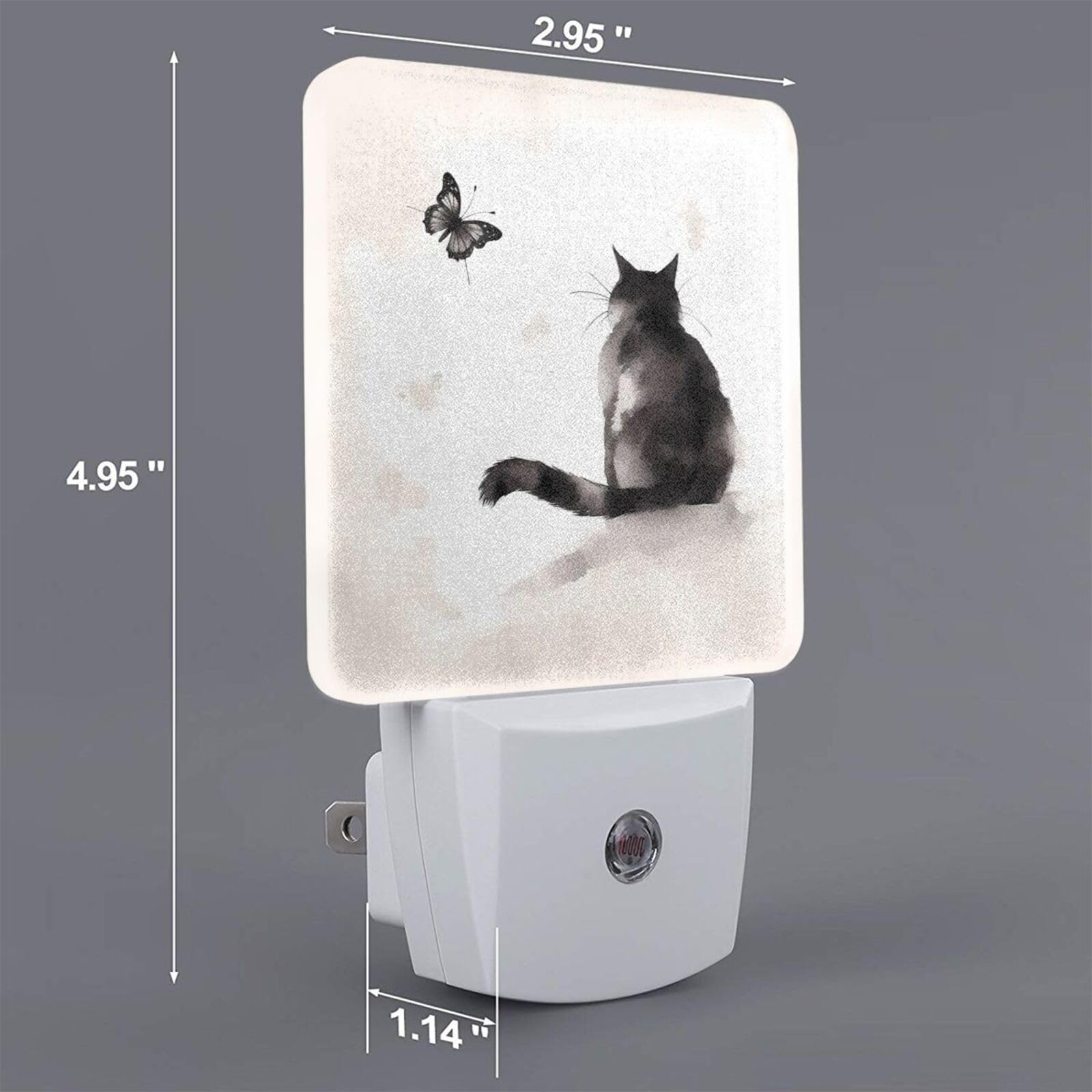 Aieefun Set of 2 Led Night Lights Black Cat Butterfly Vintage Painting Auto Dusk-to-Dawn Sensor Night Lamp Plug-in — view 2