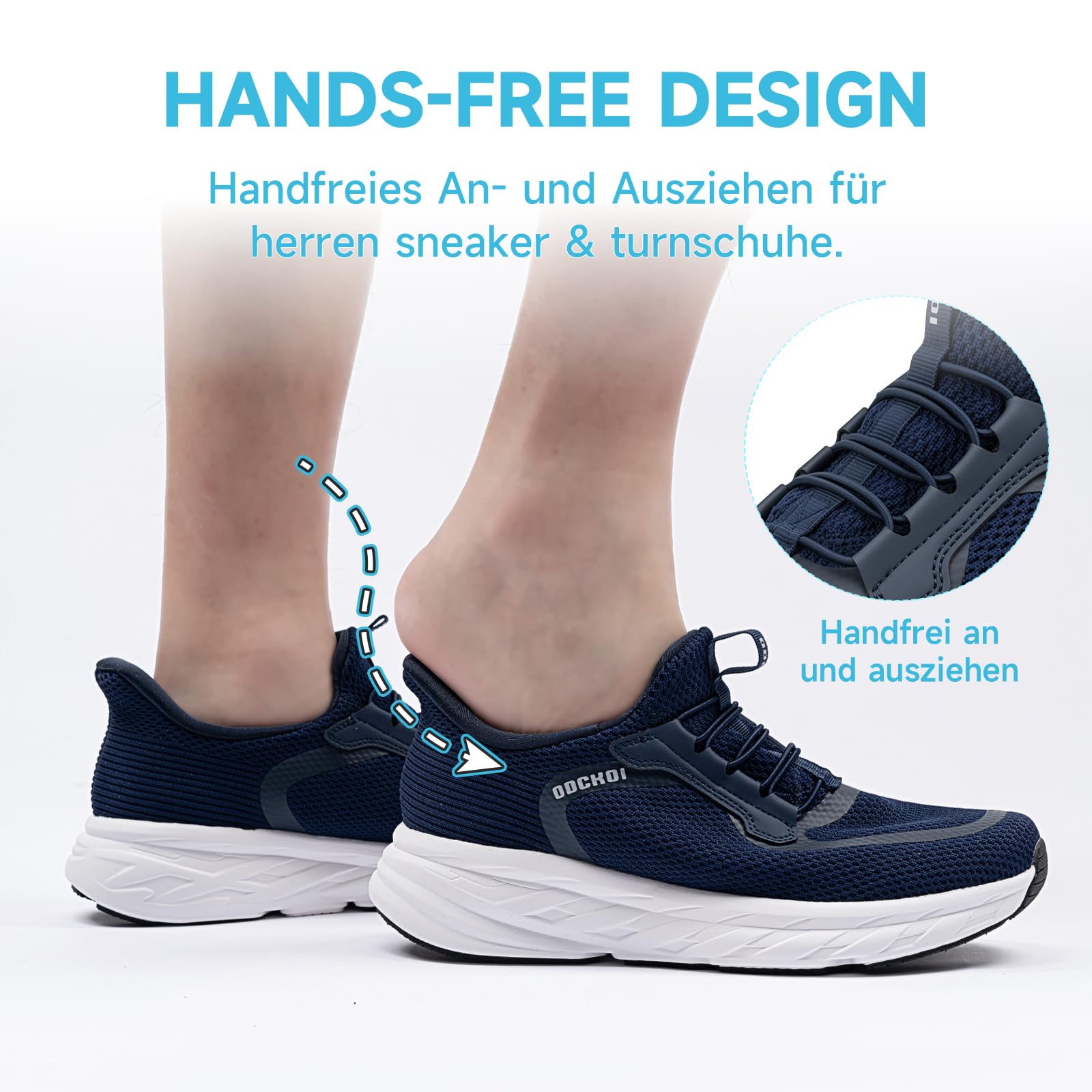 ODCKOI Slip On Sneaker Herren Laufschuhe & Turnschuhe Bequeme Slip In Schuhe mit elastischen Schnürsenkeln Mesh Leichte Atmungsaktive Freizeitschuhe für Alltag & Indoor