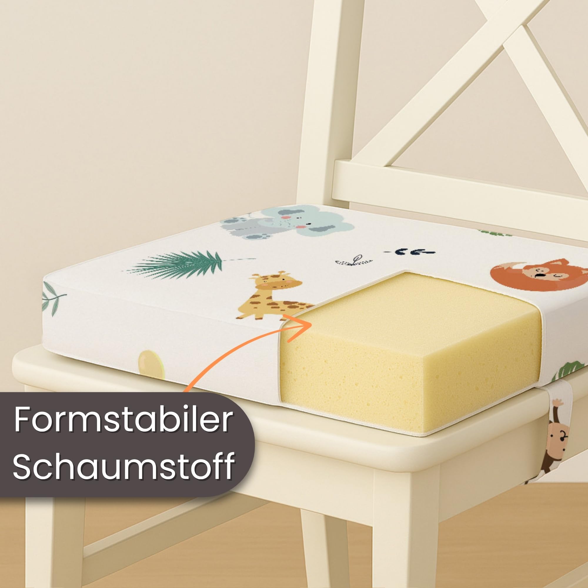 Rehausseur chaise enfant 32x32x8 cm - Coussin réhausseurs chaises haute pour enfants voyage e maison Réhausseur en mousse avec taie d'oreiller lavable Safari