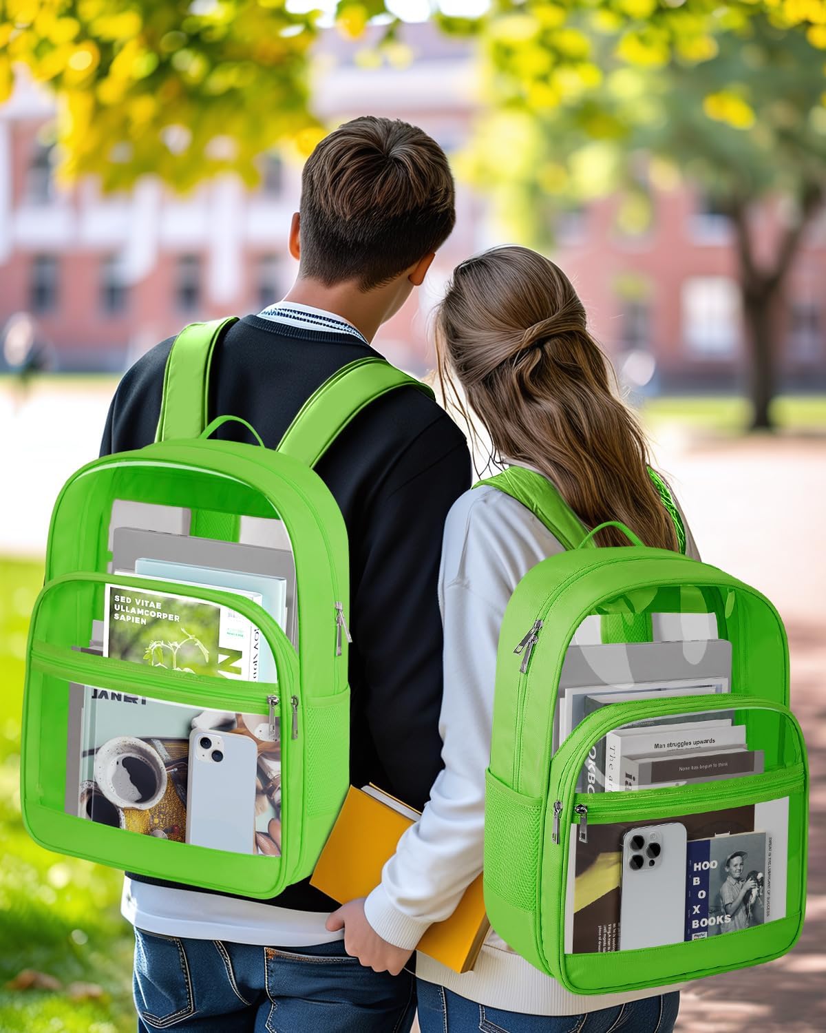 Clear Backpack, Heavy Duty Transparent Bookbag for School, Fabric & PVC Transparent Backpack with Reinforced Strap for Women Men, Capacity Clear Bag for College, Travel, Security, Green - Image 5