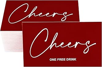RXBC2011 Cheers Card Drink Token Beverage Coupon Cards for Party Wedding Halloween 2x3.5 Inch Pack of 100 Winered