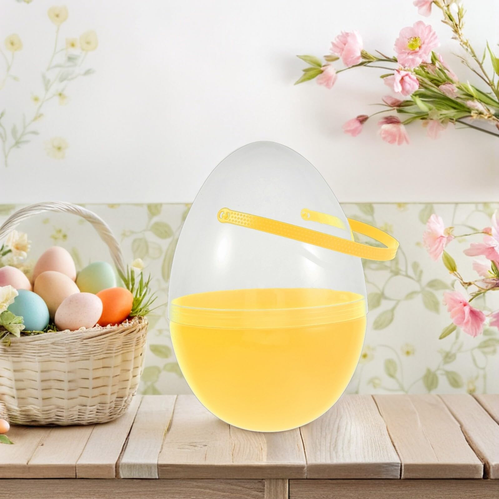 Amosfun Uova di Pasqua in Plastica Trasparente da 25 Cm con Manico Set da 3 Pezzi Uova Giganti Riempibili per Dolcetti Decorazione Pasquale Leggera e Festa Primaverile