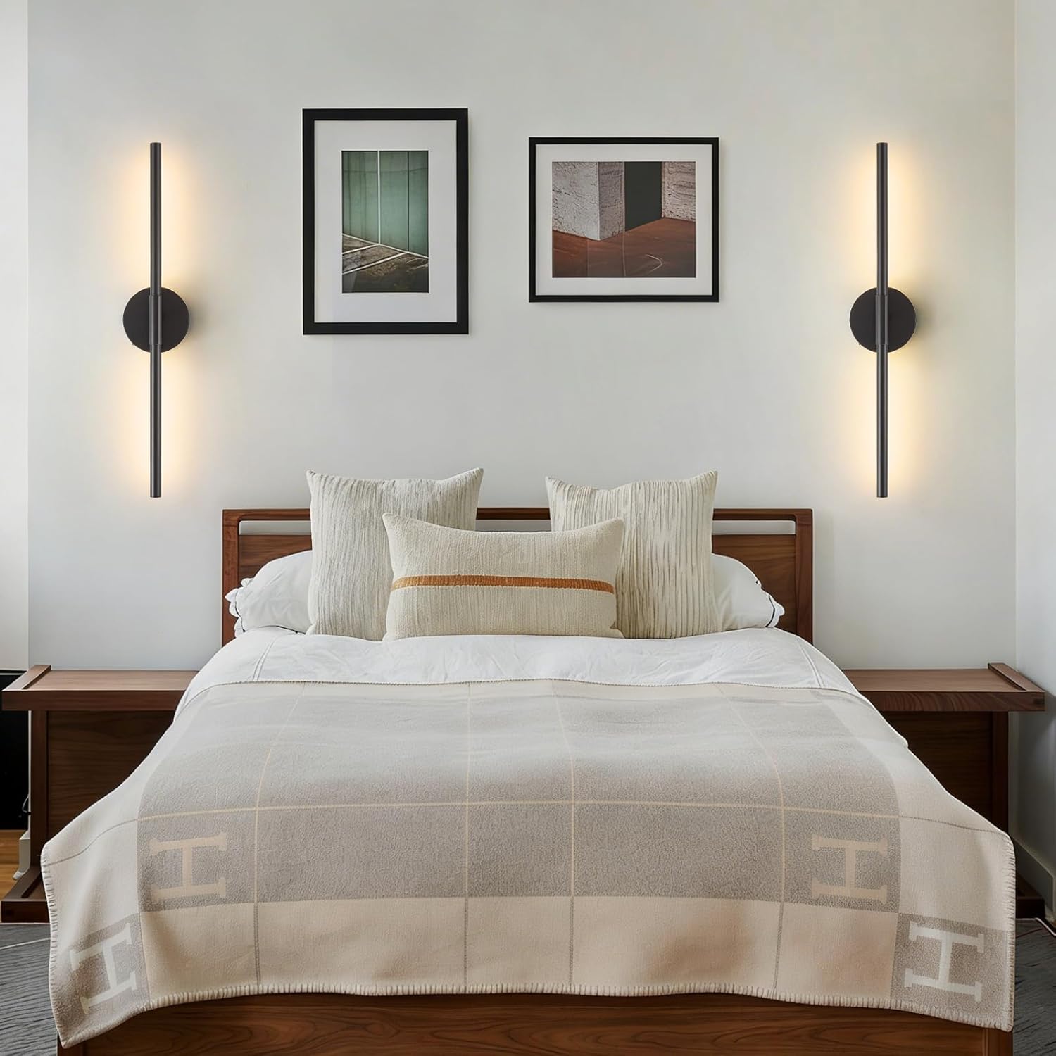 Lightania Hardwired Wall Sconces Set of Two, 24'' Modern Black LED Wall Lights, 360° Rotatable, 2700K-5000K Adjustable, 3CCT Dimmable Wall Sconce Light Fixture for Living Room Bedroom Hallway, ETL