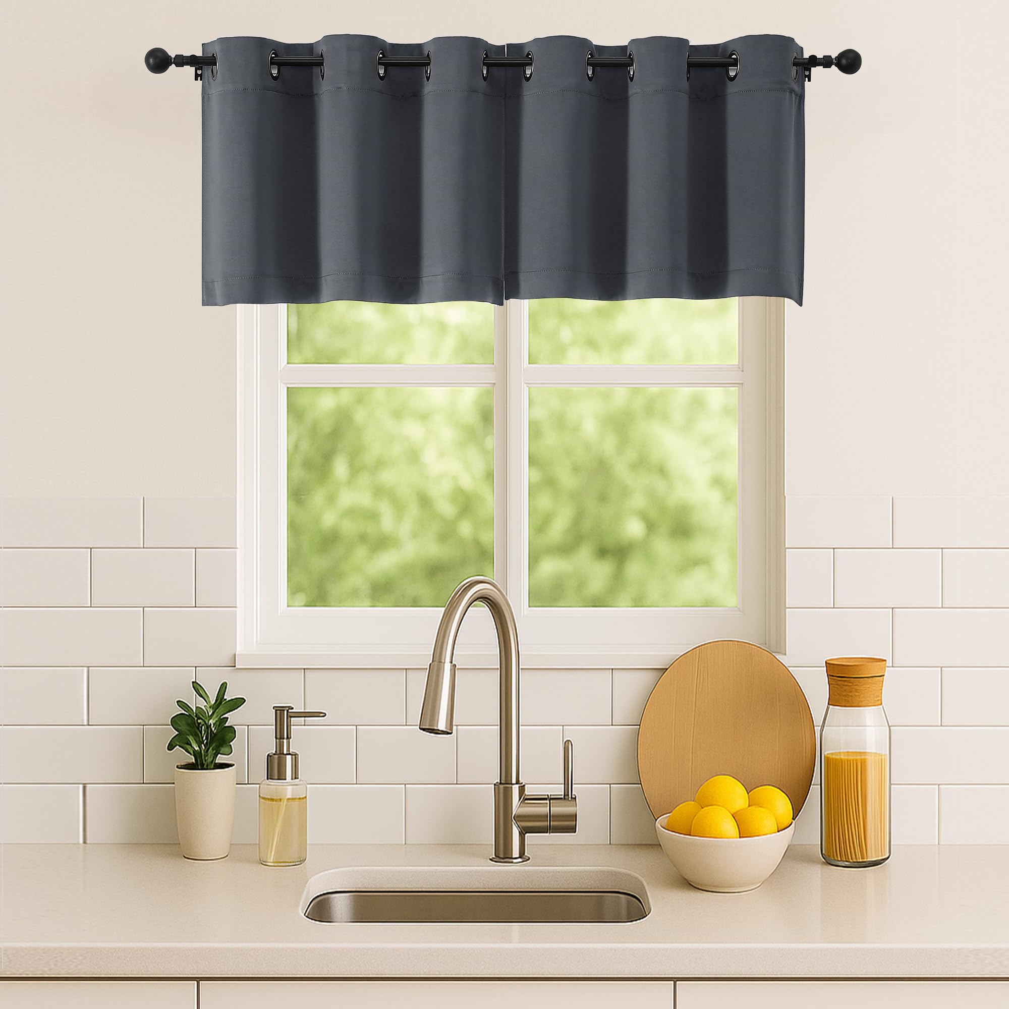 Simplebrand Grey Kitchen Valances for Windows 18 Inches Long 2 Pack, Room Darkening Window Valances for Living Room, Grommet Short Straight Drape Kitchen Curtains for Bedroom Kids Room, 40Wx18L