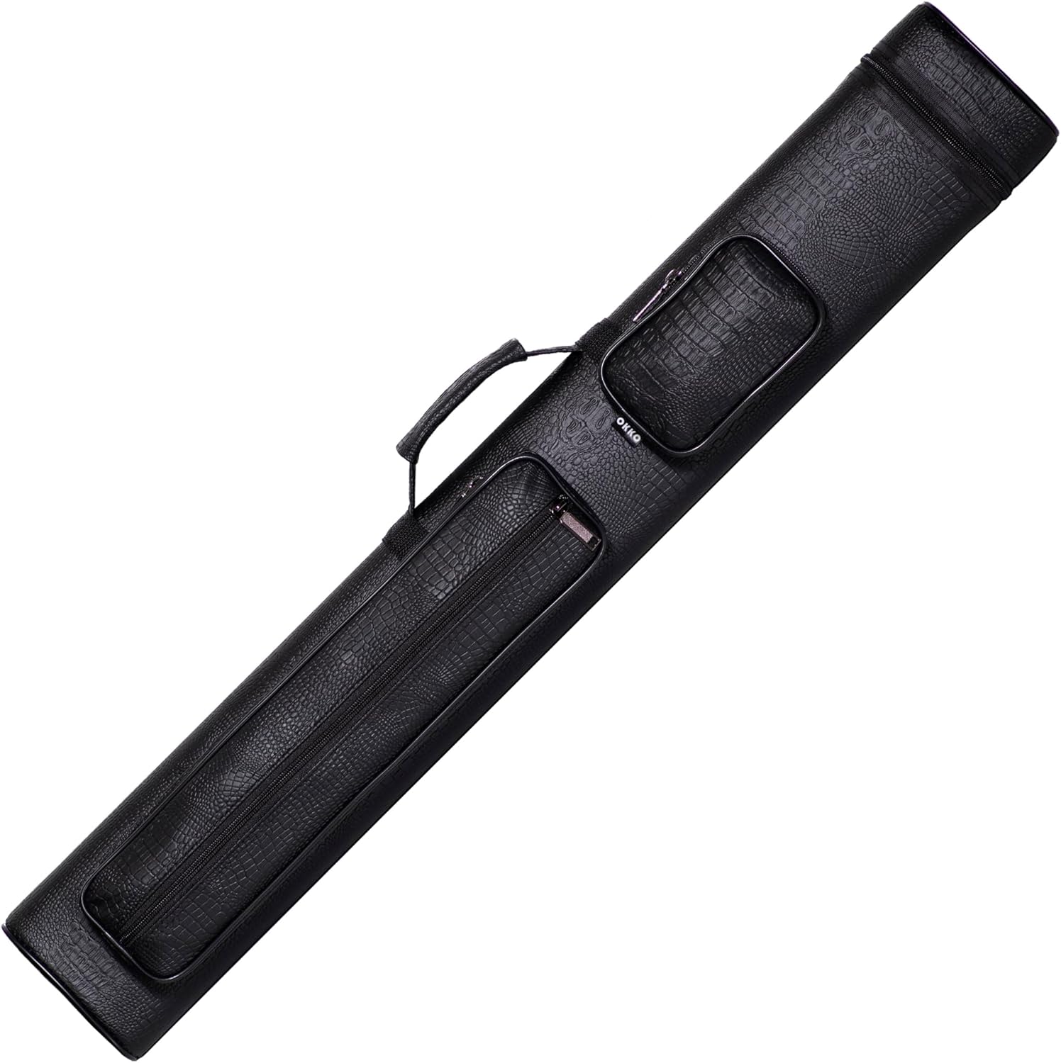 OKKO Billiard Pool Cue Hard Oval Deluxe Case Faux Crocodile Leather Black 2x4