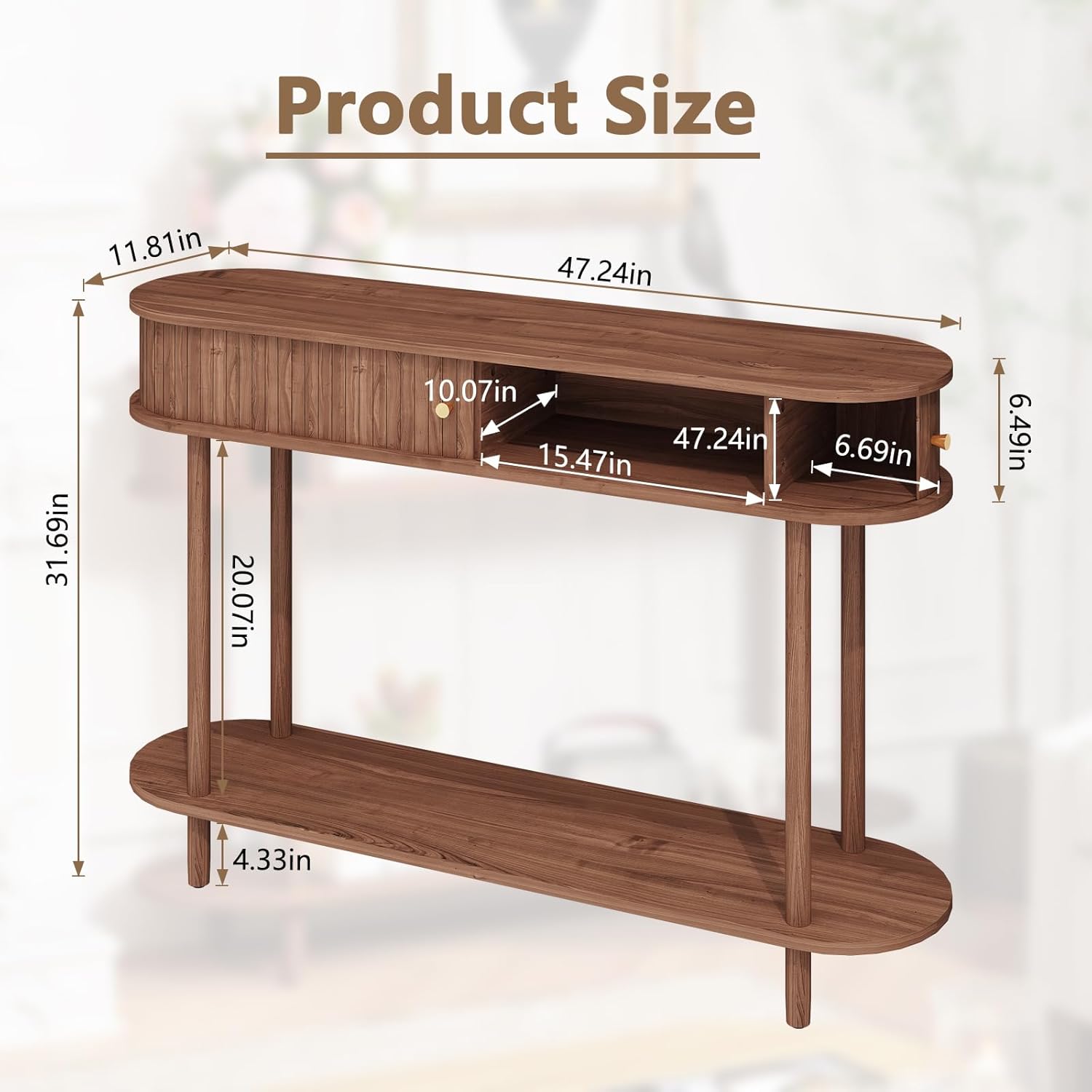 ARTPOWER Modern Entryway Table with Wood Tambour Door, Accent Behind Couch Sofa Console with Storage, Fluted Side Table for Hallway, Living Room, Foyer, Brown