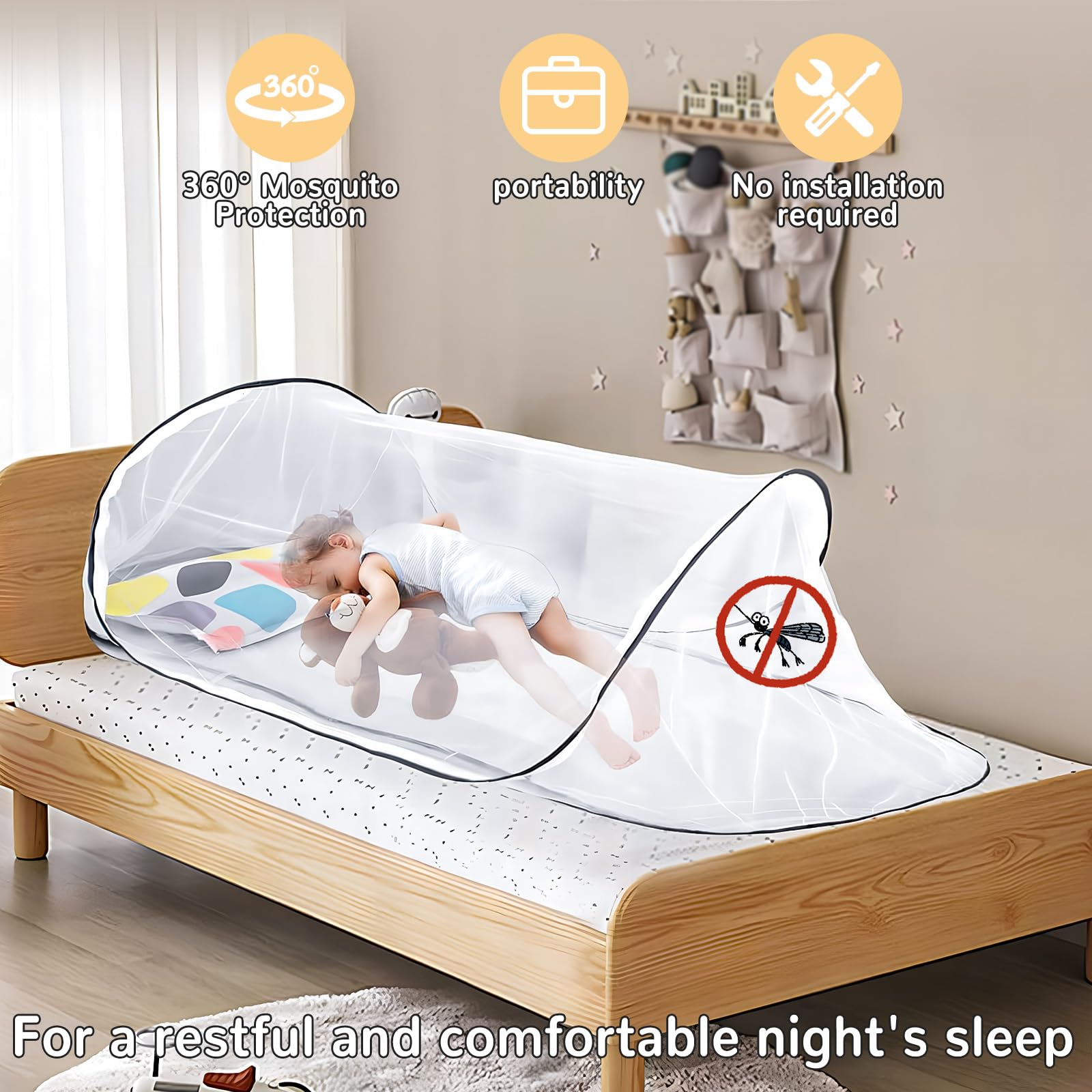 Moustiquaire de lit portable, 200 x 80 x 56 cm, lit moustiquaire familiale, convient pour la maison et le camping