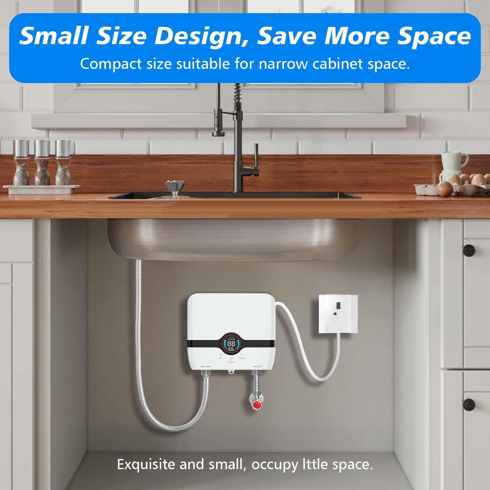Chauffe-eau électriques 220V 6500W, Chauffe-eau électrique sans réservoir, Petit chauffe-eau instantané électrique économie d'eau Avec écran numérique, Pour cuisine, salle de bain, lavage