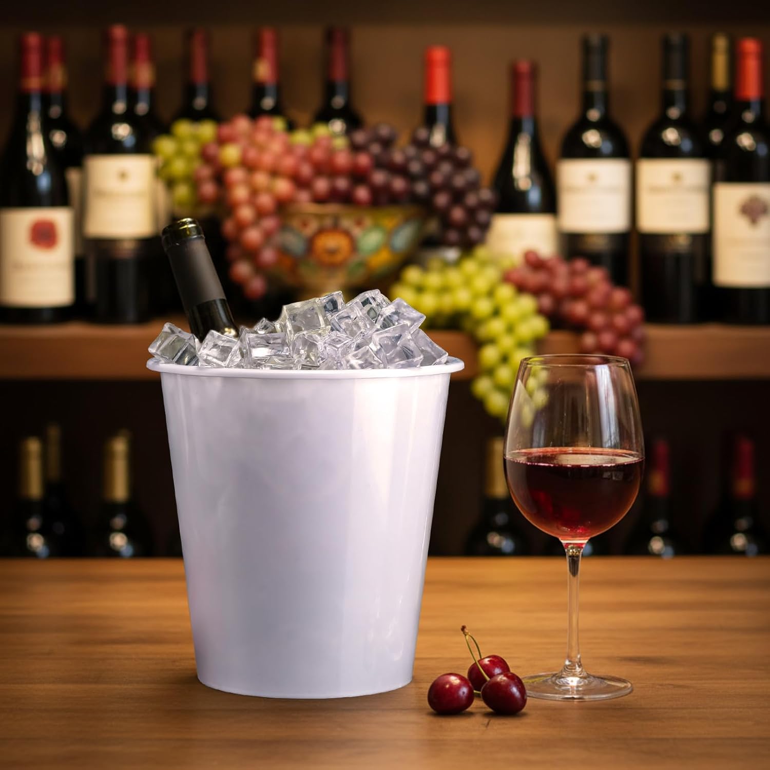 Layhit 48 Pcs Plastic Ice Buckets for Parties 3 Liters Wine Bucket Portable Ice Holder Disposable Wine Cooler for Party Wedding Party Beverages Champagne Soda and Beer (White)