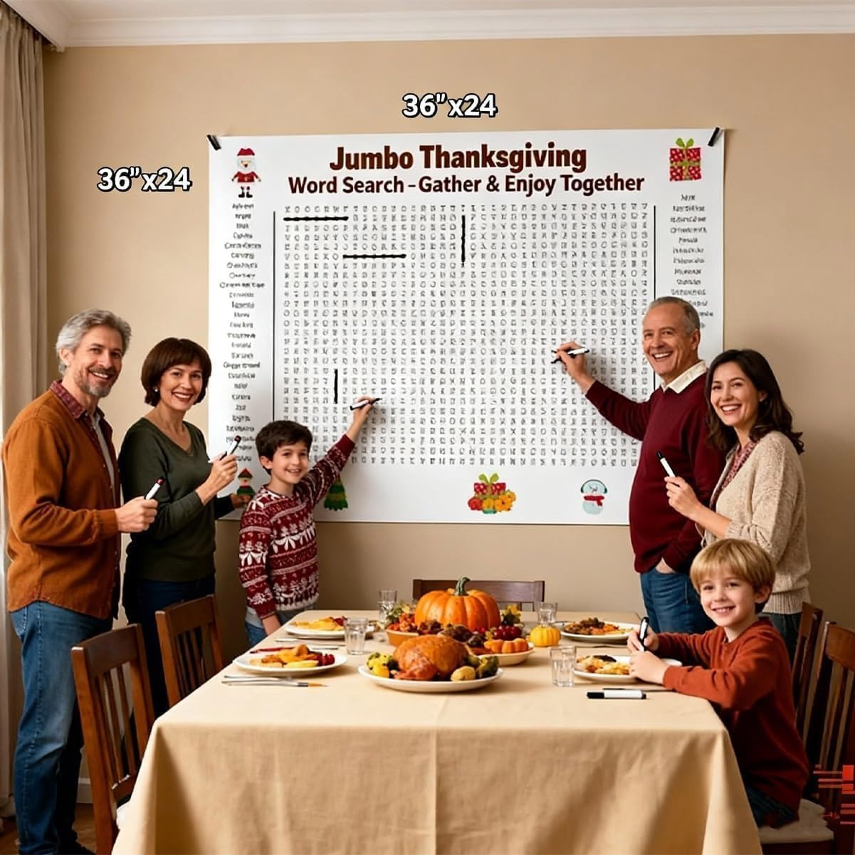 Jumbo Thanksgiving Word Search Poster – Giant 31.5"x20" Wall Game, Giant Thanksgiving Activity Poster for Families (Christmas) - Image 3