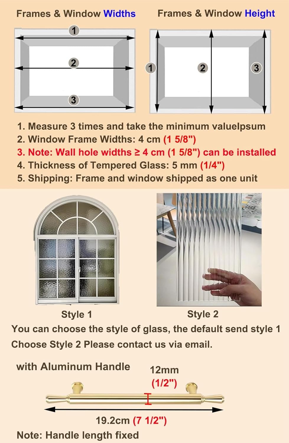 Arch Transom Window with Tempered Glass, Indoor Embedded Privacy Windows for Room Dividers, Stylish Bedroom Ventilation Window with Aluminum Handles(32x56in/81x142cm)