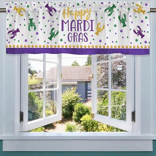 Miniatura 3 de HawSkgFub Happy Mardi Gras - Cenefa de cortina de cocina con diseño de cangrejo de cangrejo de 54 x 18 pulgadas, cortinas cortas de primavera para