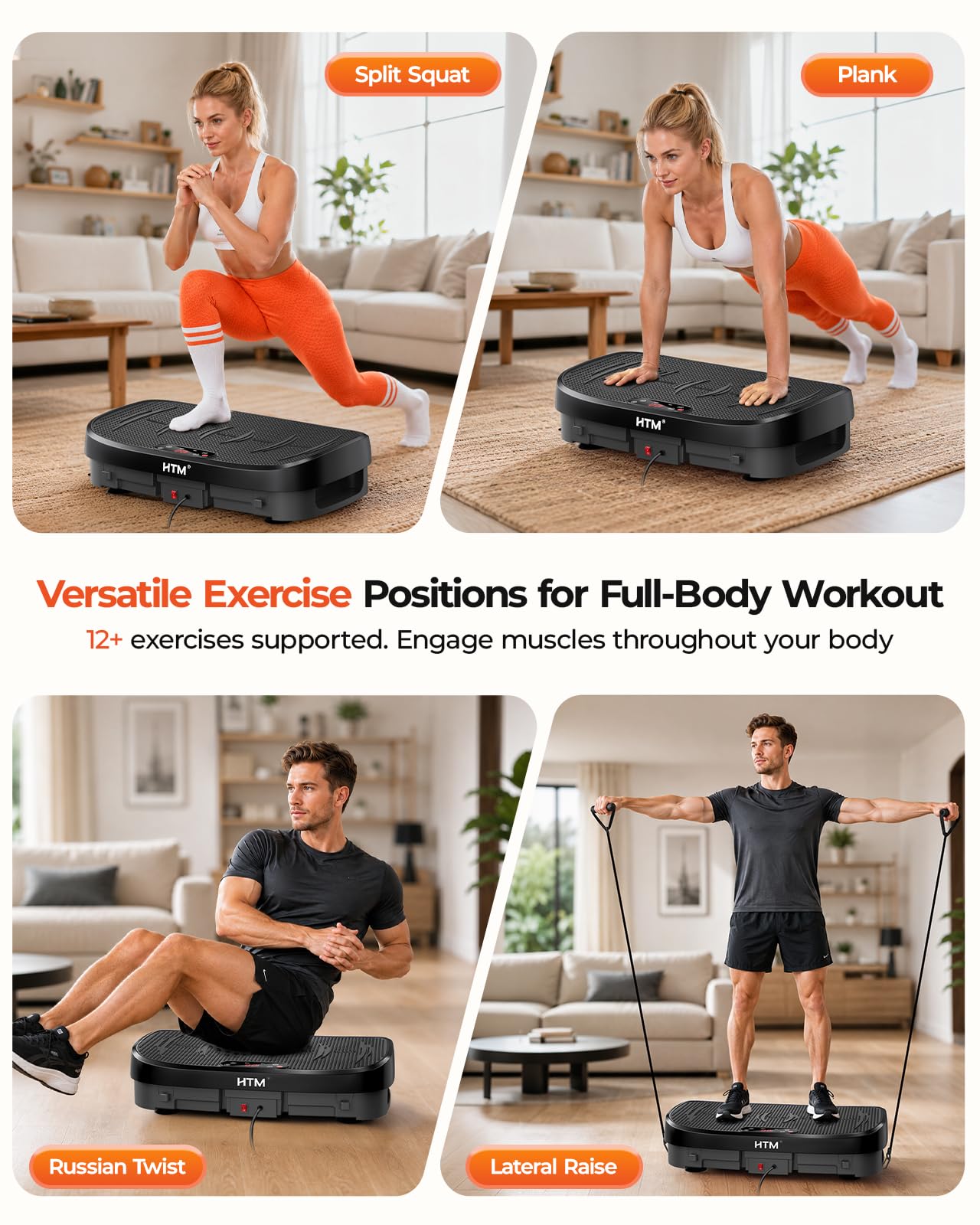 HTM Piattaforma Vibrante per Esercizi – Capacità di carico 150 kg, 120 livelli di velocità, piattaforma vibrante per allenamento completo del corpo a casa, tonificazione e benessere, display LED