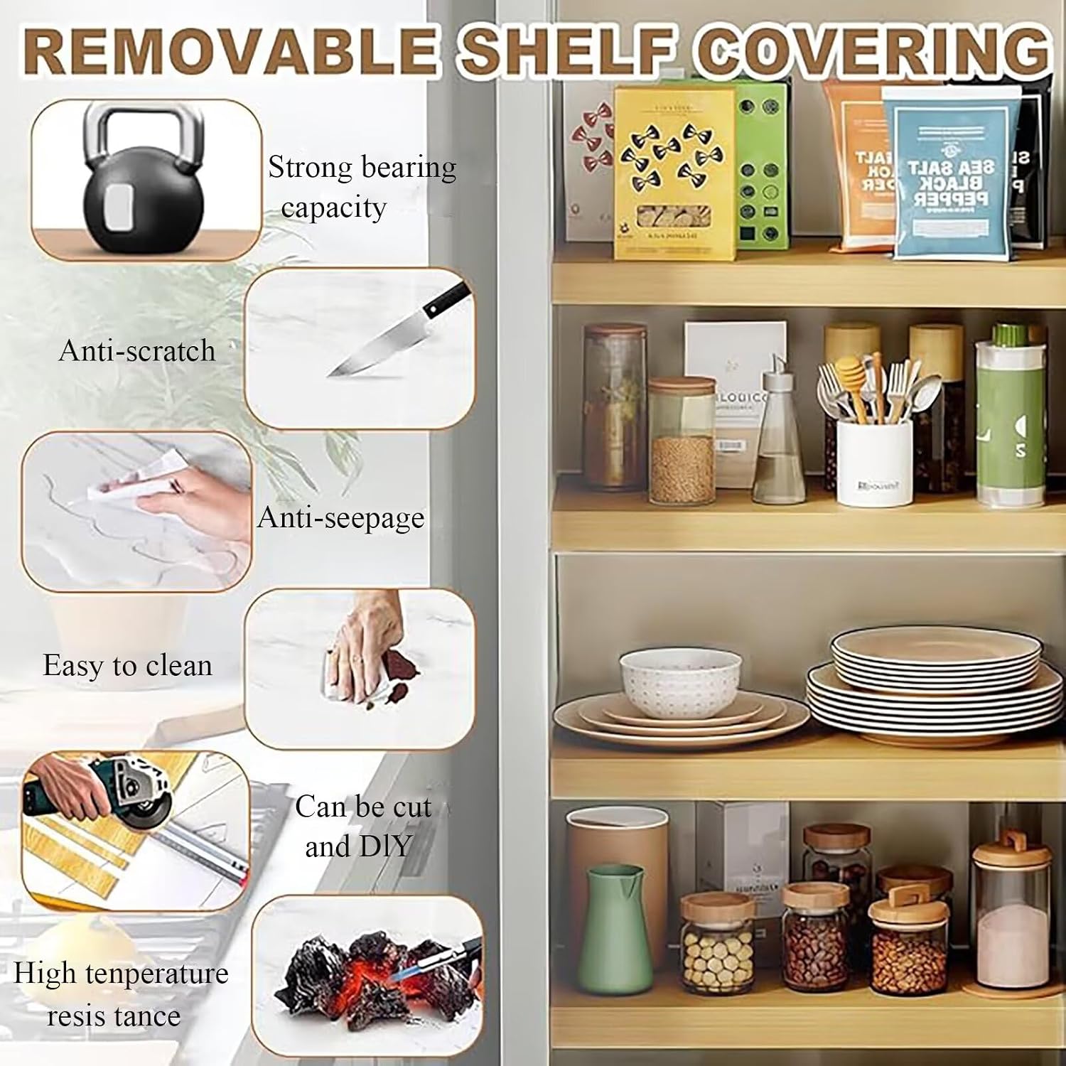 17x9x2.5 in Wire Shelf Covers for Pantry, PVC Faux Wood Shelf Liners, Removable for Cabinets Kitchen Bathroom Storage Racks