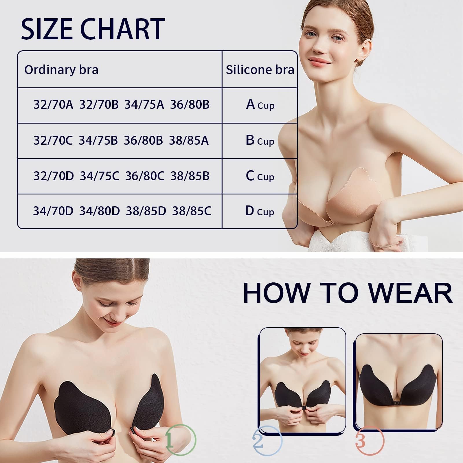 Reggiseno adesivo in Silicone senza Bretelle, riutilizzabile, invisibile, traspirante, push-up – 2 paia per abiti schiena scoperta e scollatura