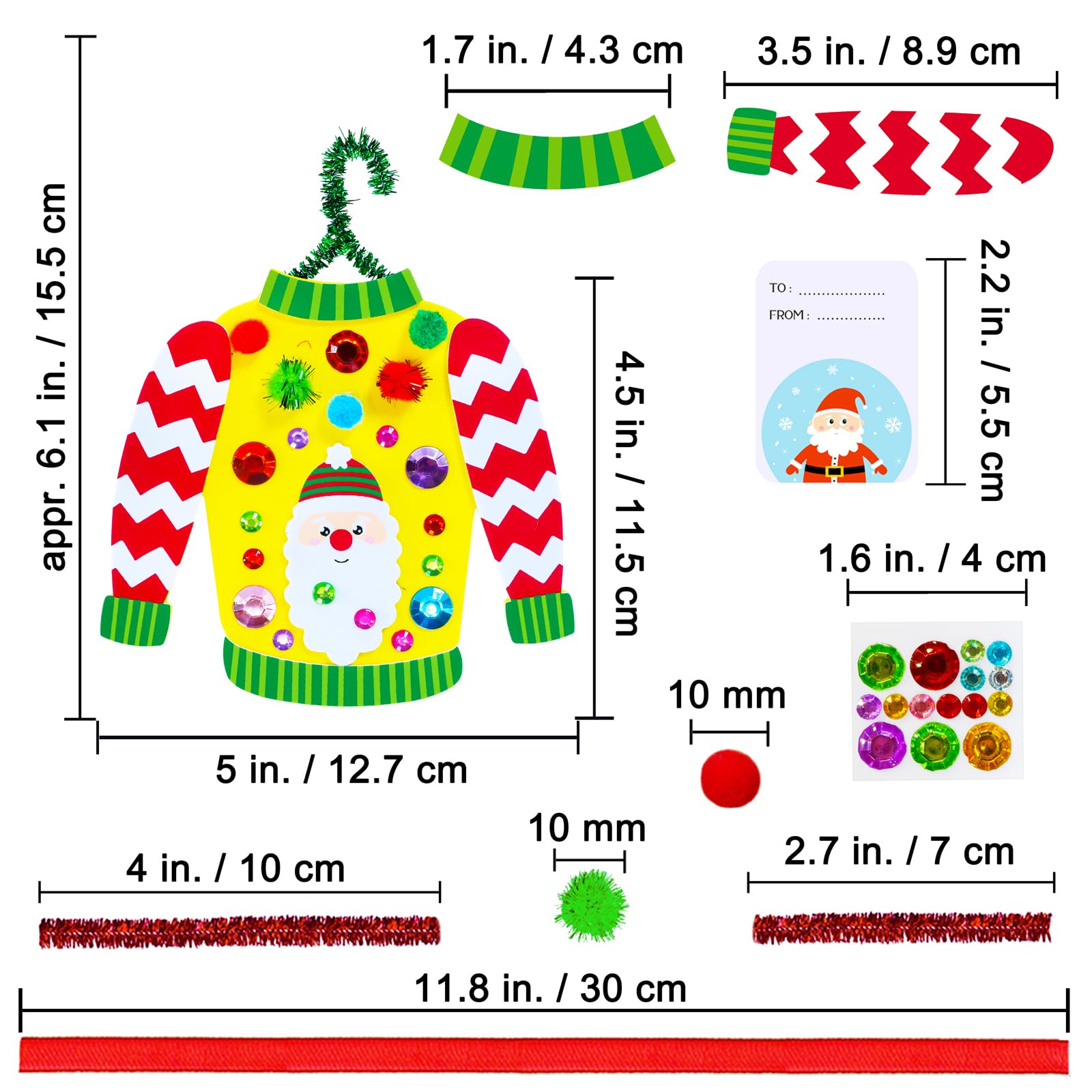 Winlyn 24 juegos de manualidades de Navidad, manualidades de invierno, adornos de suéter feo, decoraciones festivas, calcomanías de espuma para niños, vacaciones, hogar, aula, actividades artísticas,
