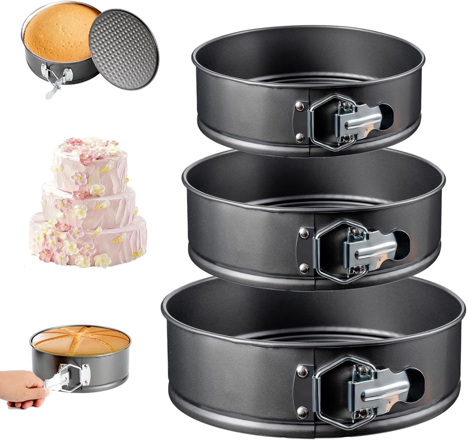 Extra-Thick Nonstick Springform Pan Set, 7, 8 & 9 Inch, Leakproof