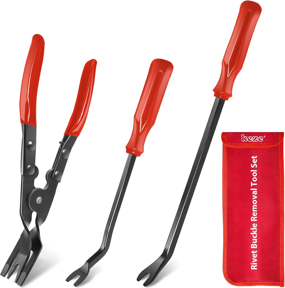 3 Pcs Auto Clip Pliers Set and Fastener Remover,Car Trim Rivet Removal Pry Tool Repair Kit with Storage Bag for Automotive Door Panel,Upholstery,Dashboard,Plastic Fasteners