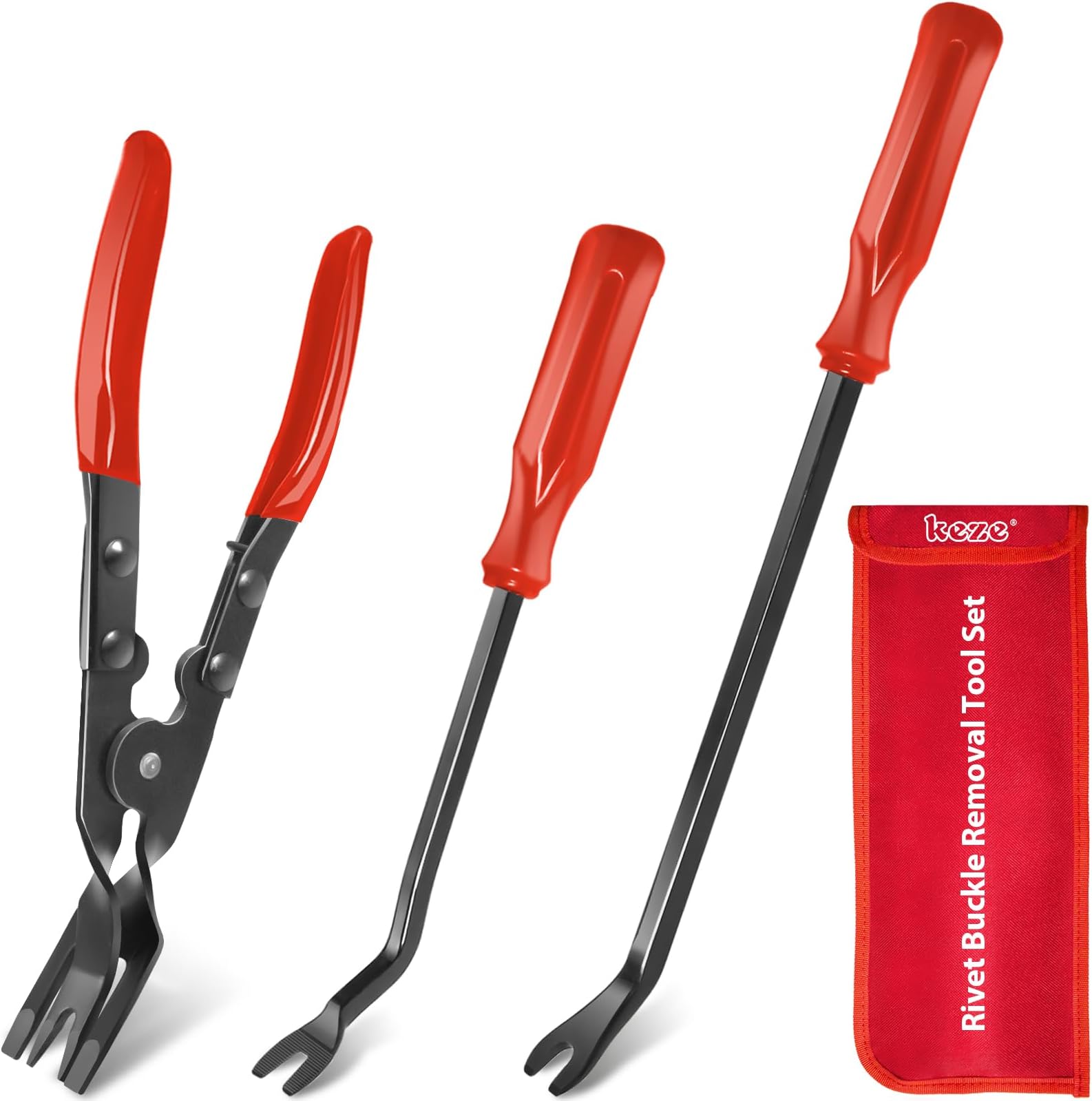 Keze 3 Pcs Auto Clip Pliers Set and Fastener Remover,Car Trim Rivet Removal Pry Tool Repair Kit with Storage Bag for Automotive Door Panel,Upholstery,Dashboard,Plastic Fasteners