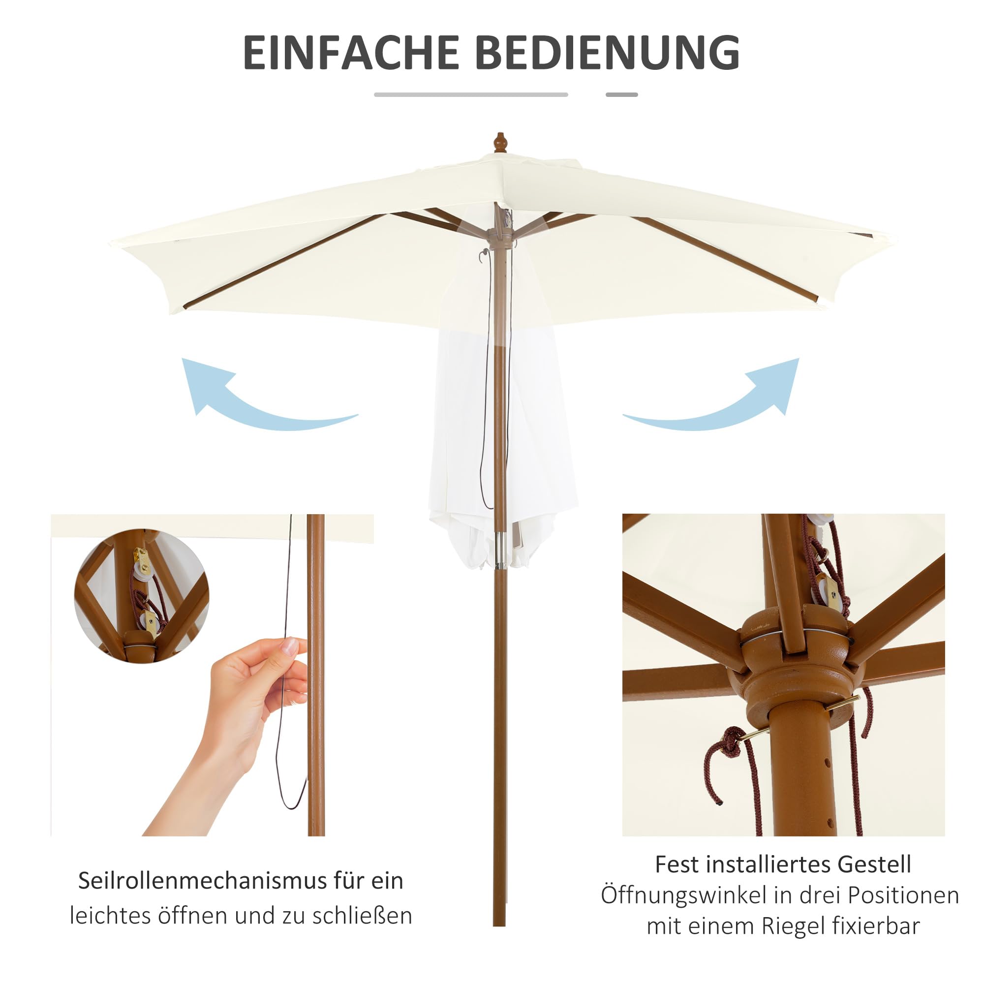 Outsunny Sonnenschirm Ø 250 cm mit Seilzugmechanismus windfest