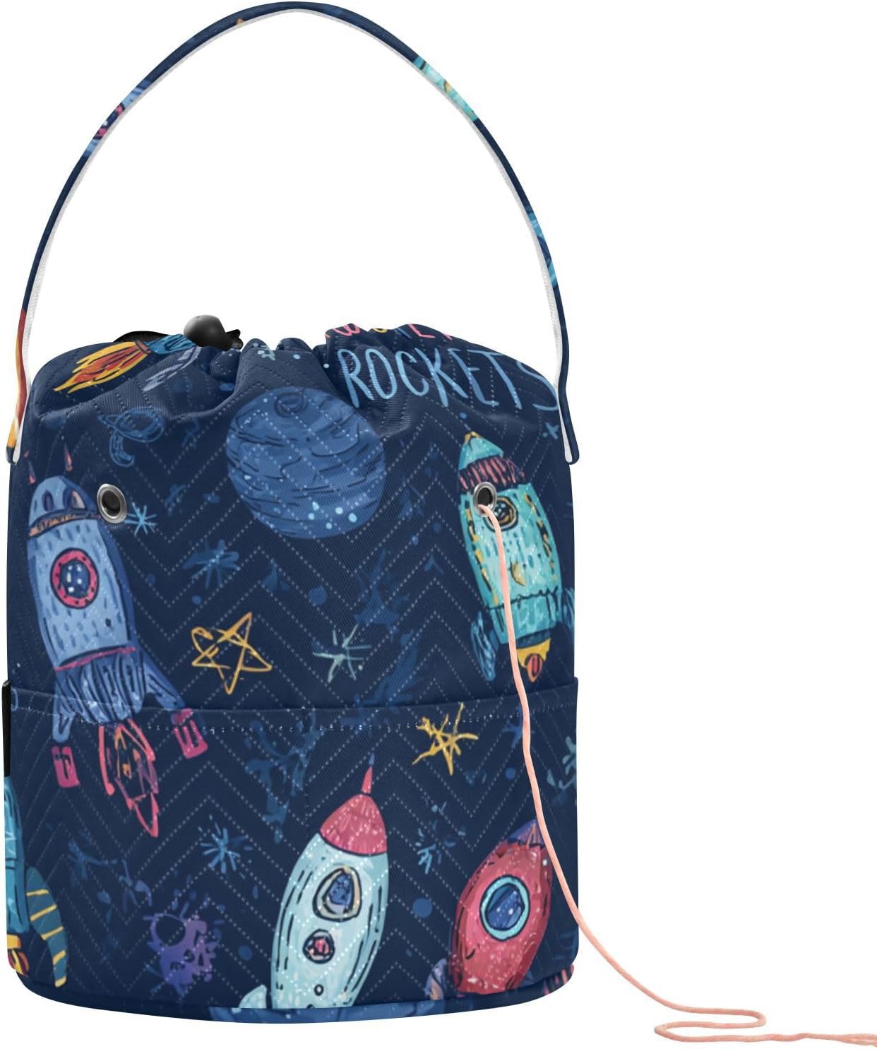Tatenale Crochet Bag Yarn Bag Knitting Project Bag with Pockets and Handle Portable Yarn Storage Organizer Tangle Free 8.3x11 Inch Dark Purple Unicorn Moon Cloud Rainbow