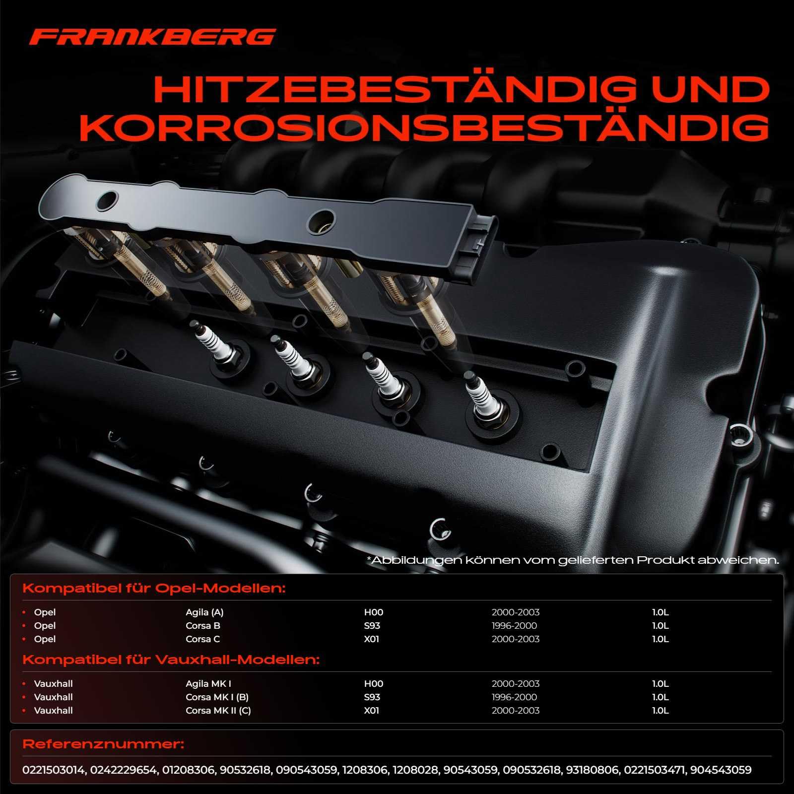 Frankberg 1 bobina di accensione + 3 candele 1208306 | Compatibile con: Agila (A) H00, Corsa B S93, Corsa C X01, Corsa MK IB, Agila MK I H00, Corsa MK II (C) X01