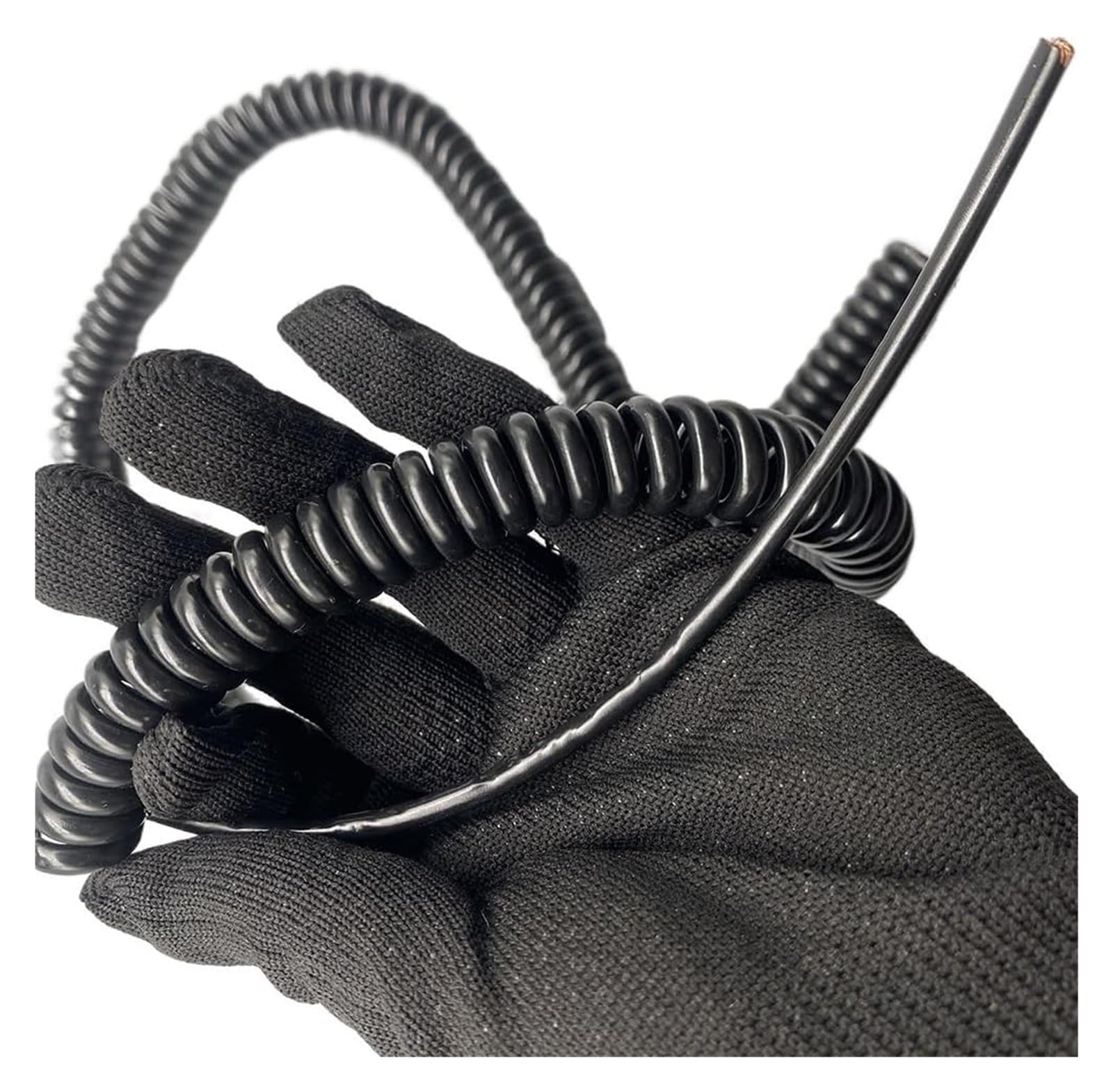 Kabel telefoniczny Przewód zasilający spiralny, elastyczny, sprężynowy, 24AWG, 7-żyłowy, kwadratowy, 0,2 mm, z czystej miedzi, czarny, zwijany(Stretch 1.25 Meters)