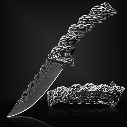 Miniatura 1 de NEDFOSS Cuchillo plegable de bolsillo con personalidad, cuchillo de caza con diseño especial, mango de patrón antideslizante, cuchillo de