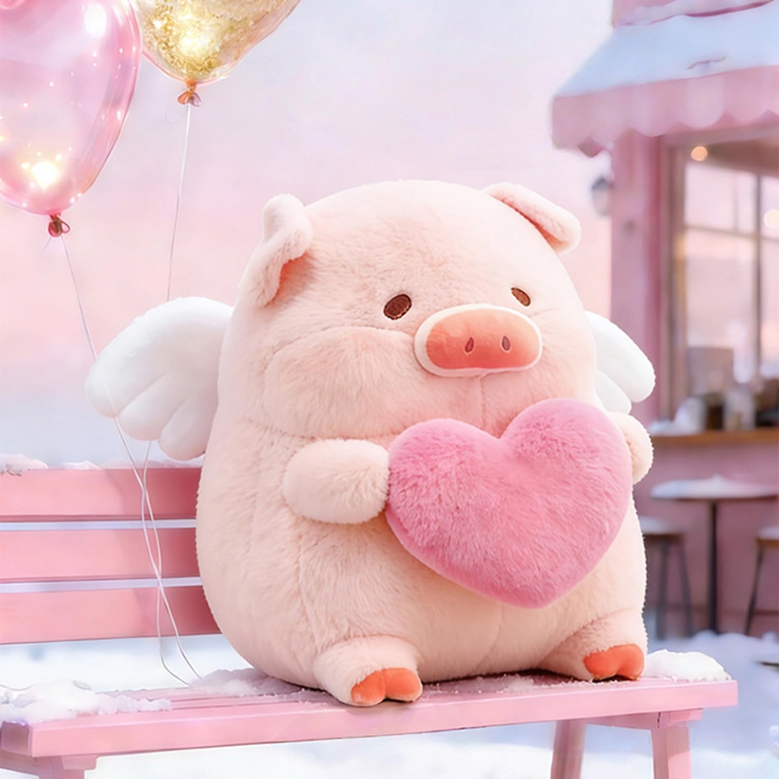 Niedliches Engel-Schwein Plüschtier, Rosa Schweinchen Stofftier mit Herz, Kawaii Cartoon Schweinepuppe, Weiches Kuschelkissen Geschenk für Mädchen (45cm)