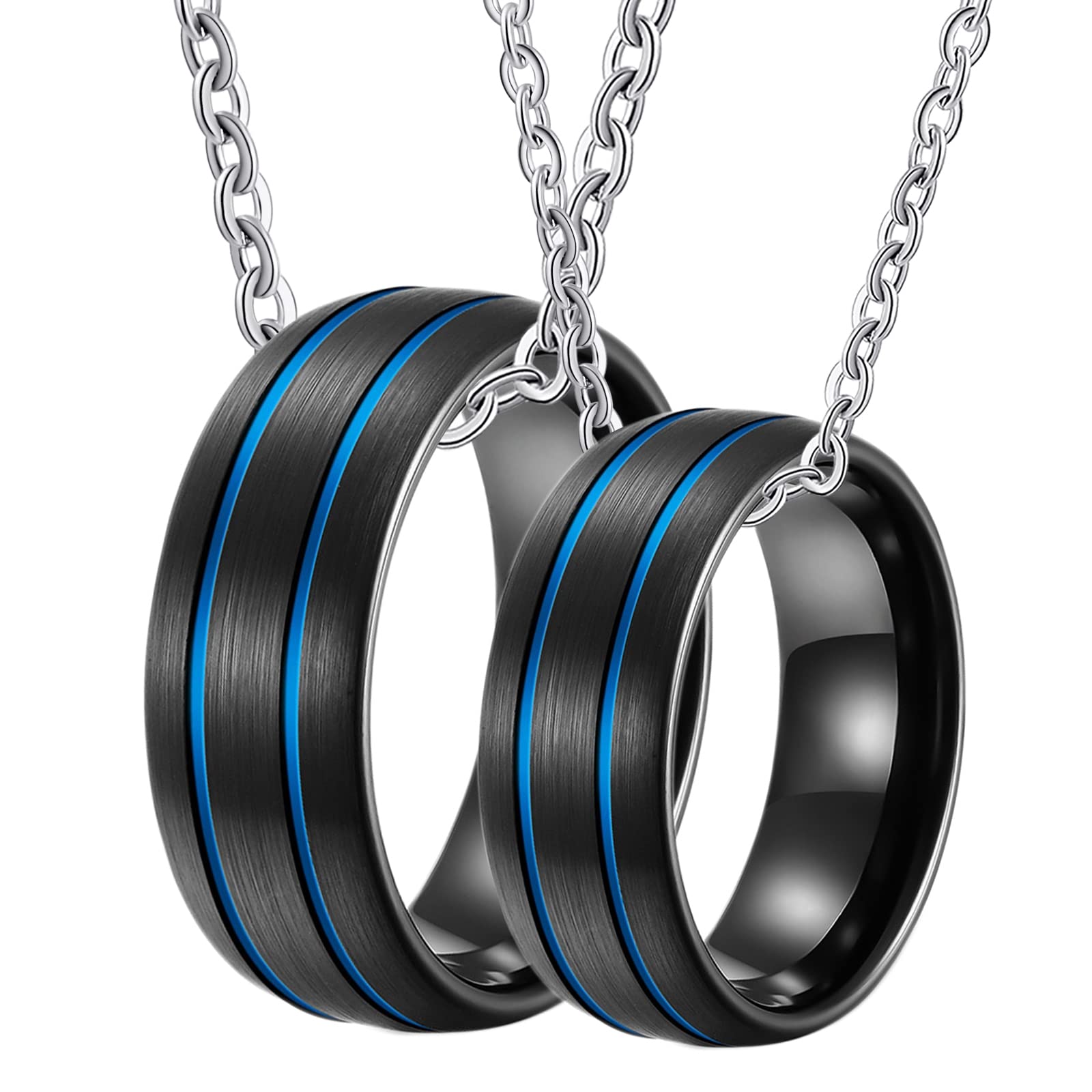 Collares de acero de tungsteno a juego, collar para ella y él, 8 mm, anillo negro cepillado con collares de ranura