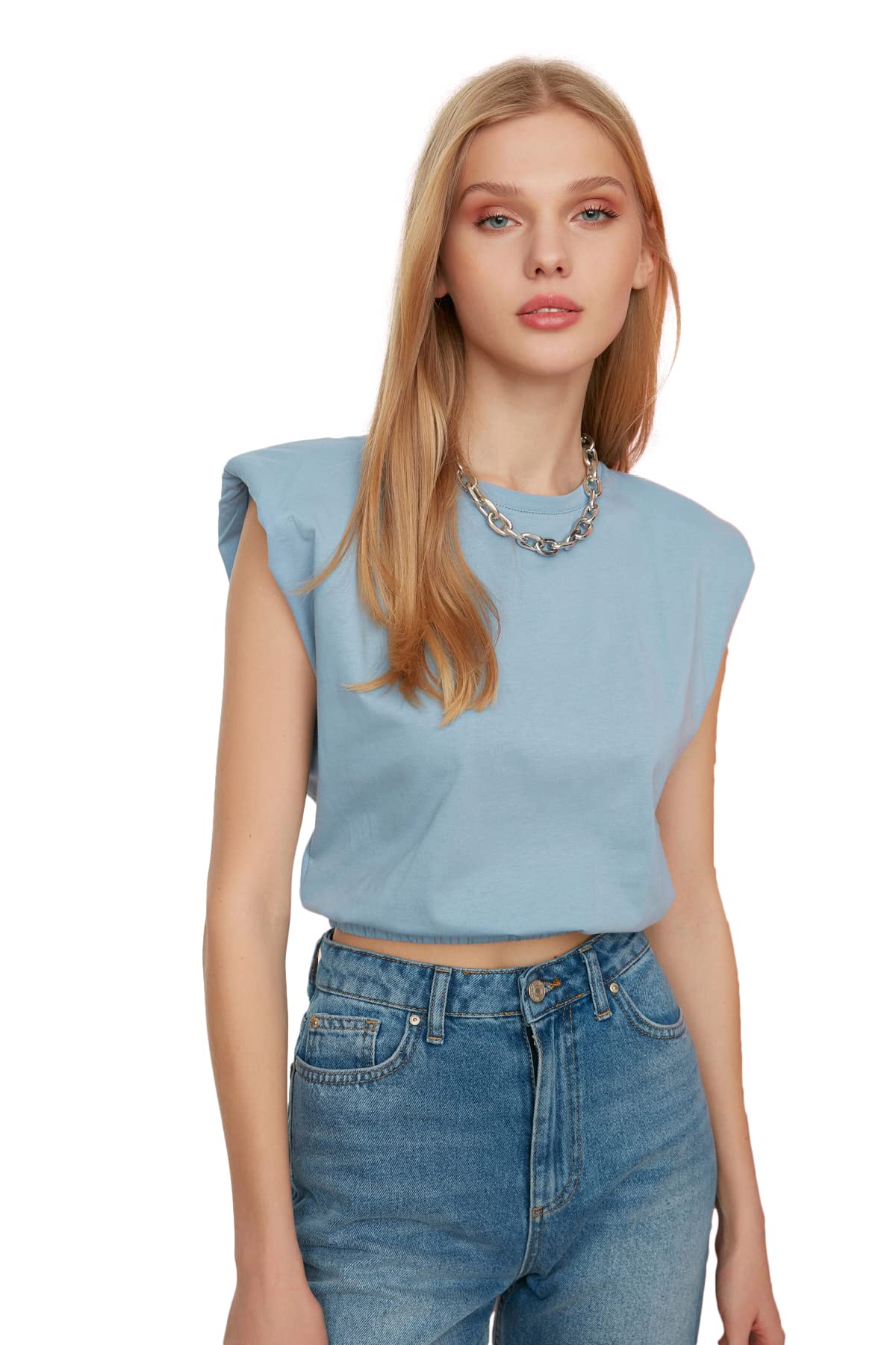Trendyol Woman Young Regular fit Basic Crew Neck Knit T-Shirt Blau